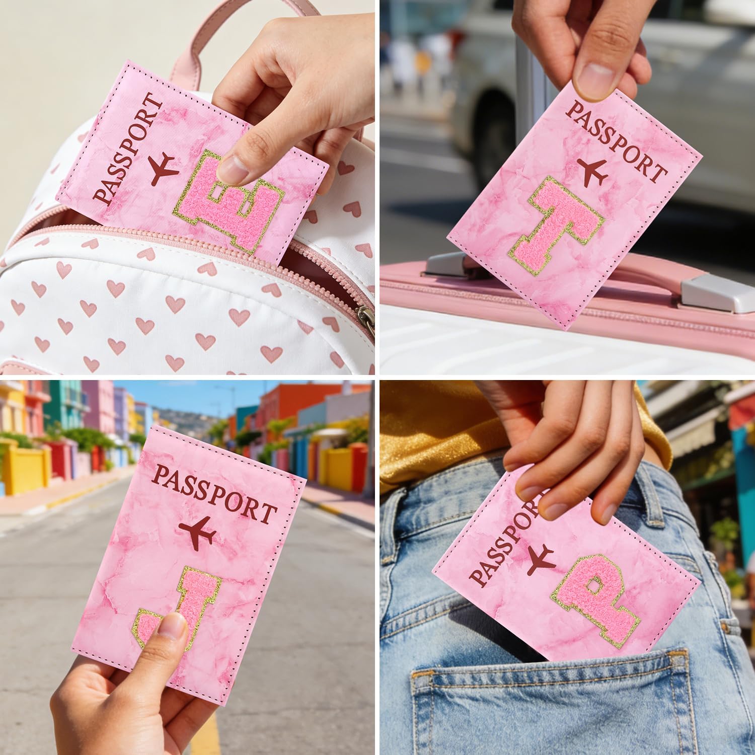 Thumbnail 4 de ILIYAH Personalized Initial Passport Holder – Pink Marble Chenille Letter