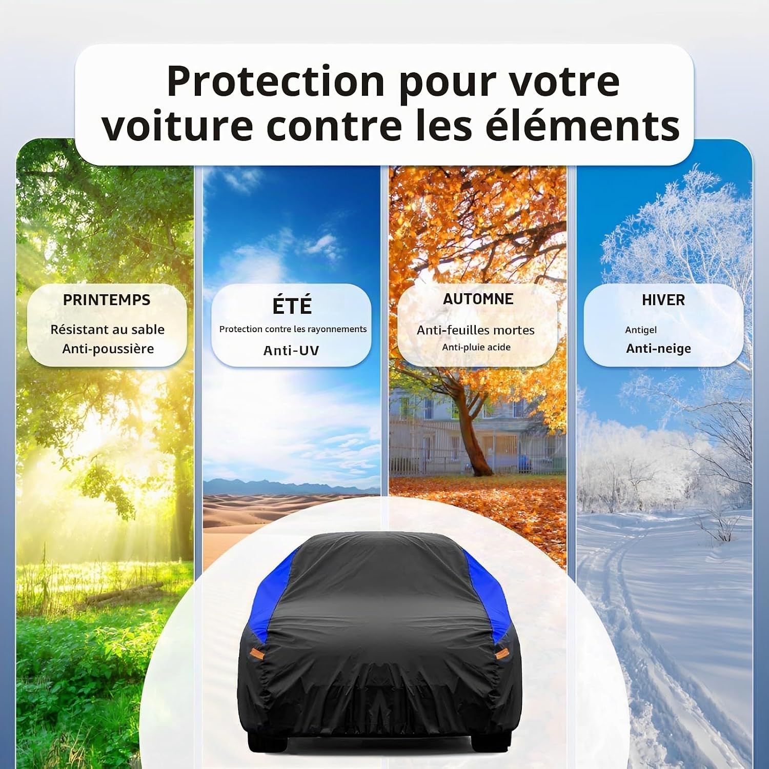 Detalle de Gunhyi Bâche Voiture Extérieure Respirante et Étanche (415–450 cm) – Protection tout temps