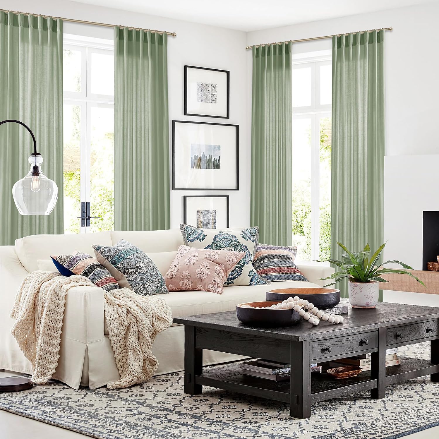 Thumbnail 5 de SHINELAND Sage Green Linen-Blend Curtains, 96-Inch, 2 Panels, Rod Pocket