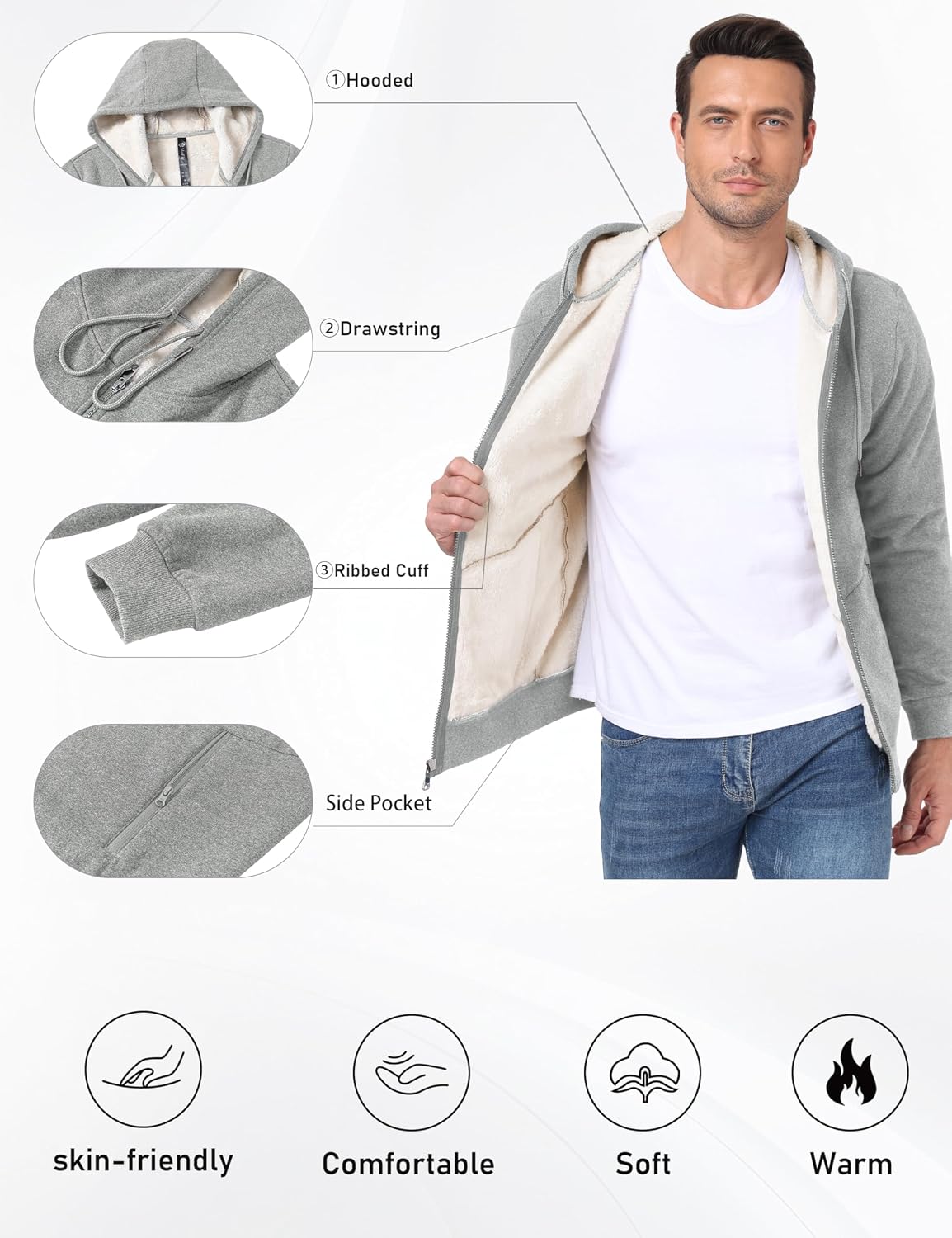 Detalle 1 de MoFiz Men's Sherpa-Lined Hoodie