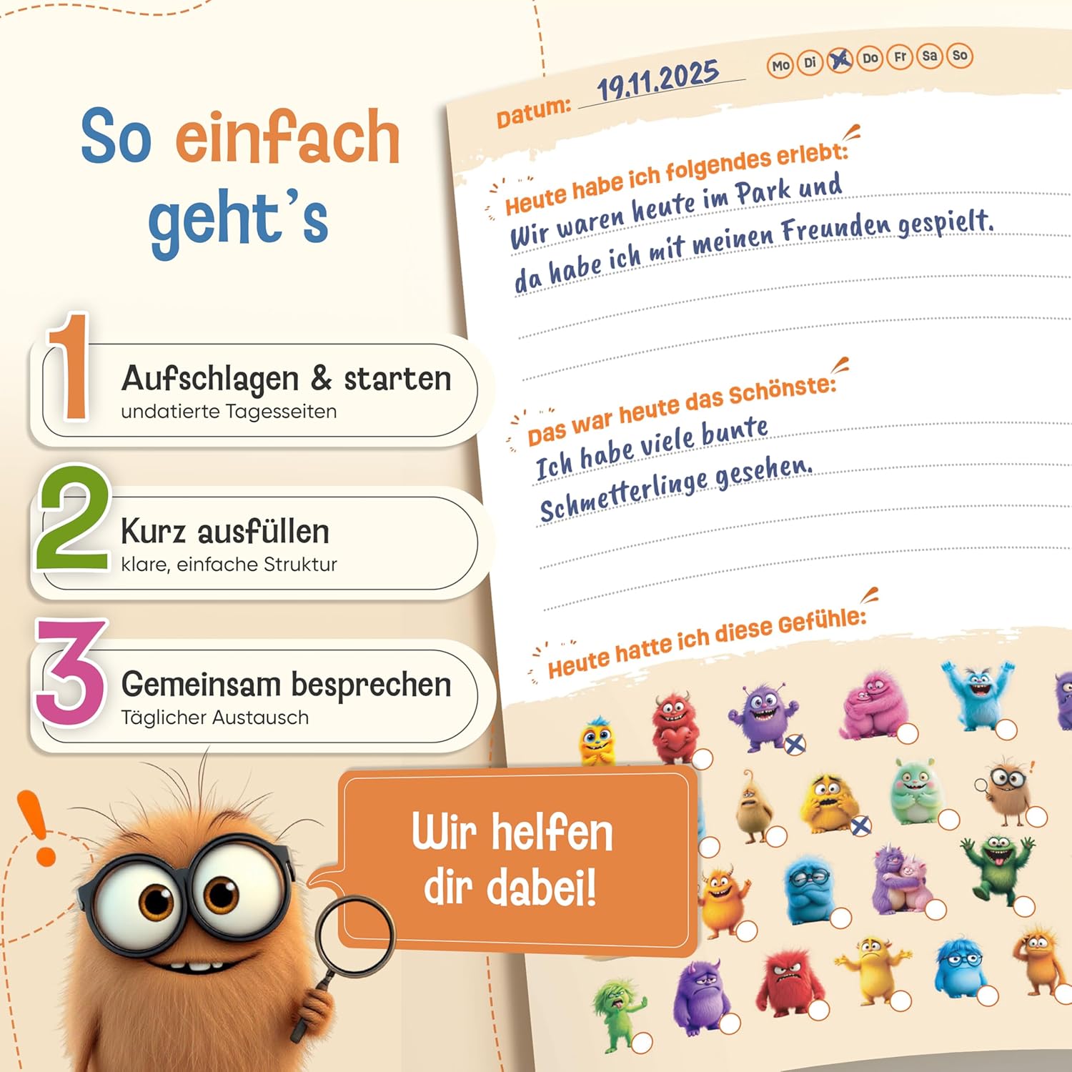 Thumbnail 3 de LIKARTO Gefühlstagebuch Kinder 6-12 Jahre – 112-Tage Emotions-Tagebuch