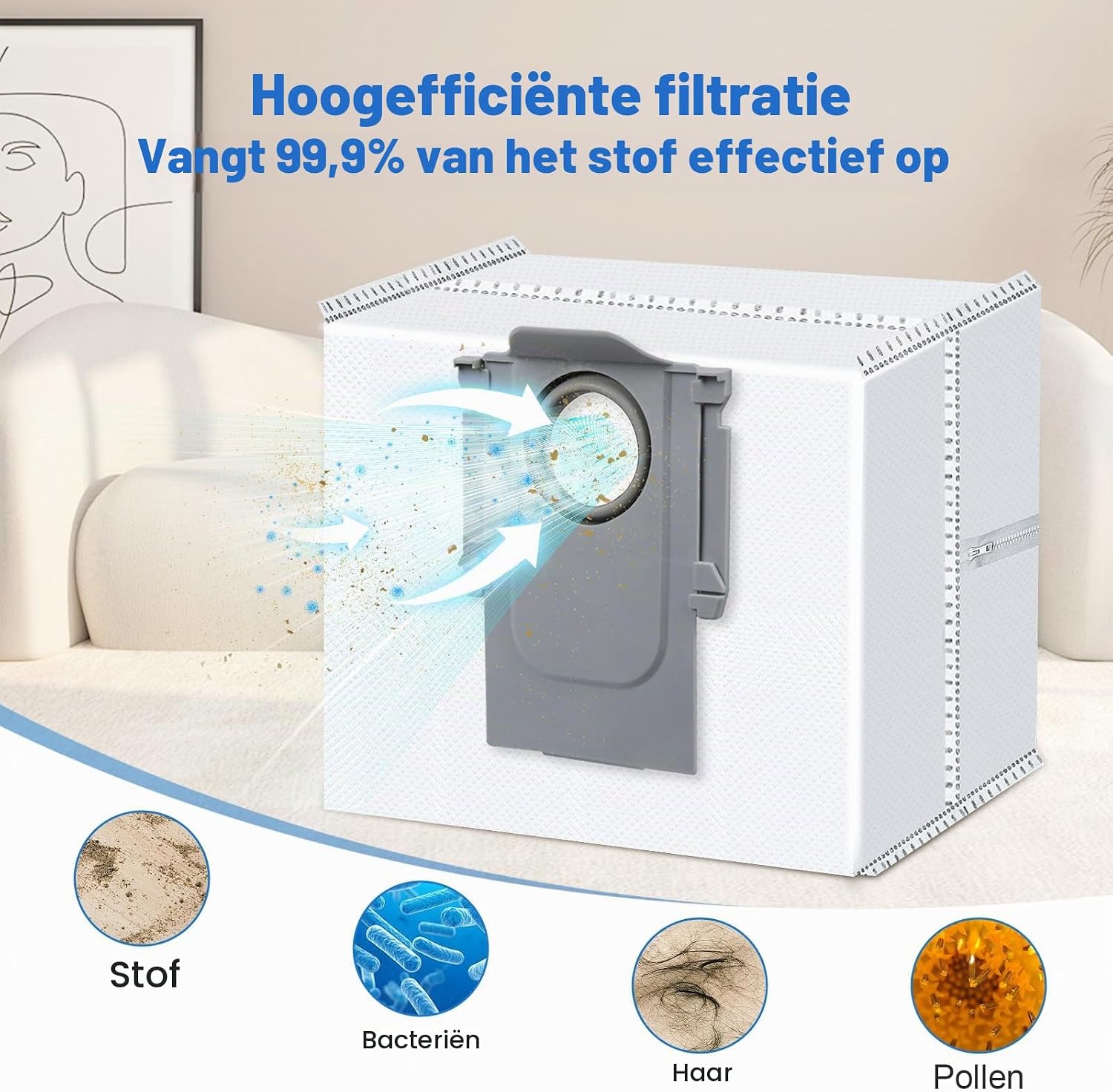 Detalle 1 de Fenkabs Q、S herbruikbare stofzuigerzakken, 3,4 liter, set van 4