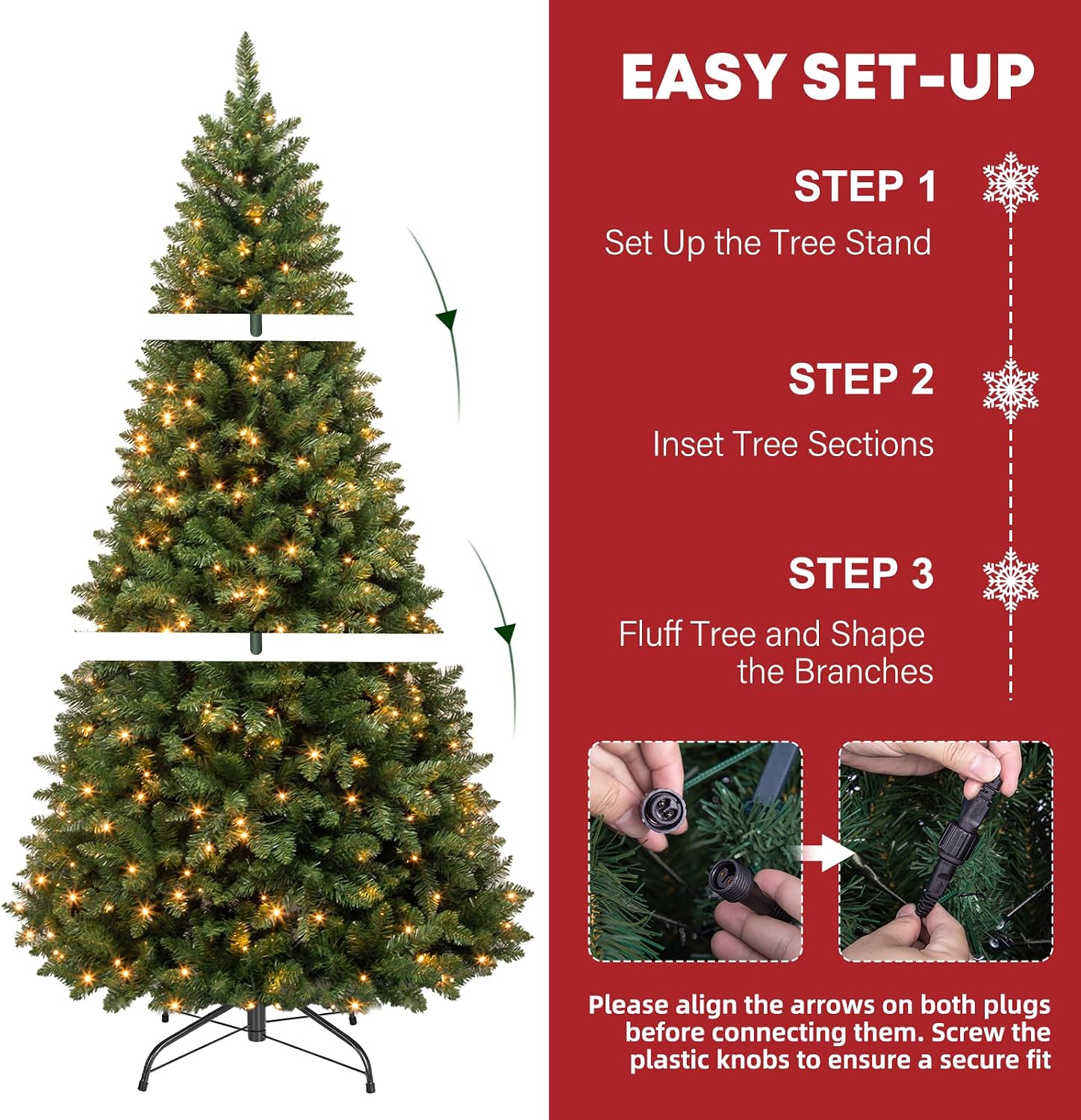 Detalle de Hykolity JY-LV250-S 7 ft Prelit Christmas Tree, 300 Warm White LEDs