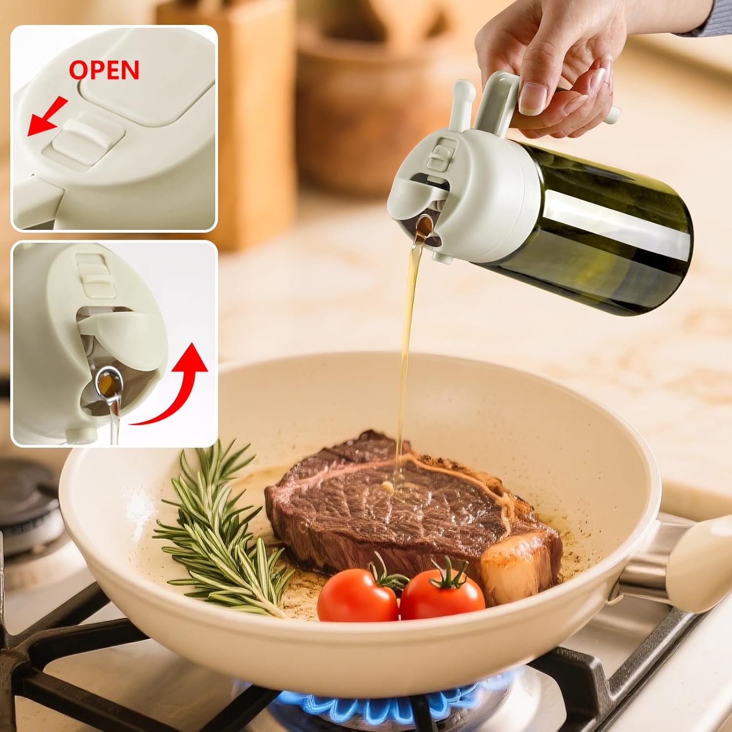 Thumbnail 3 de SWEET VIEW Olive Oil Dispenser and Oil Sprayer (16oz/470ml) – Light-Proof Glass Bottle for Pouring or Misting
