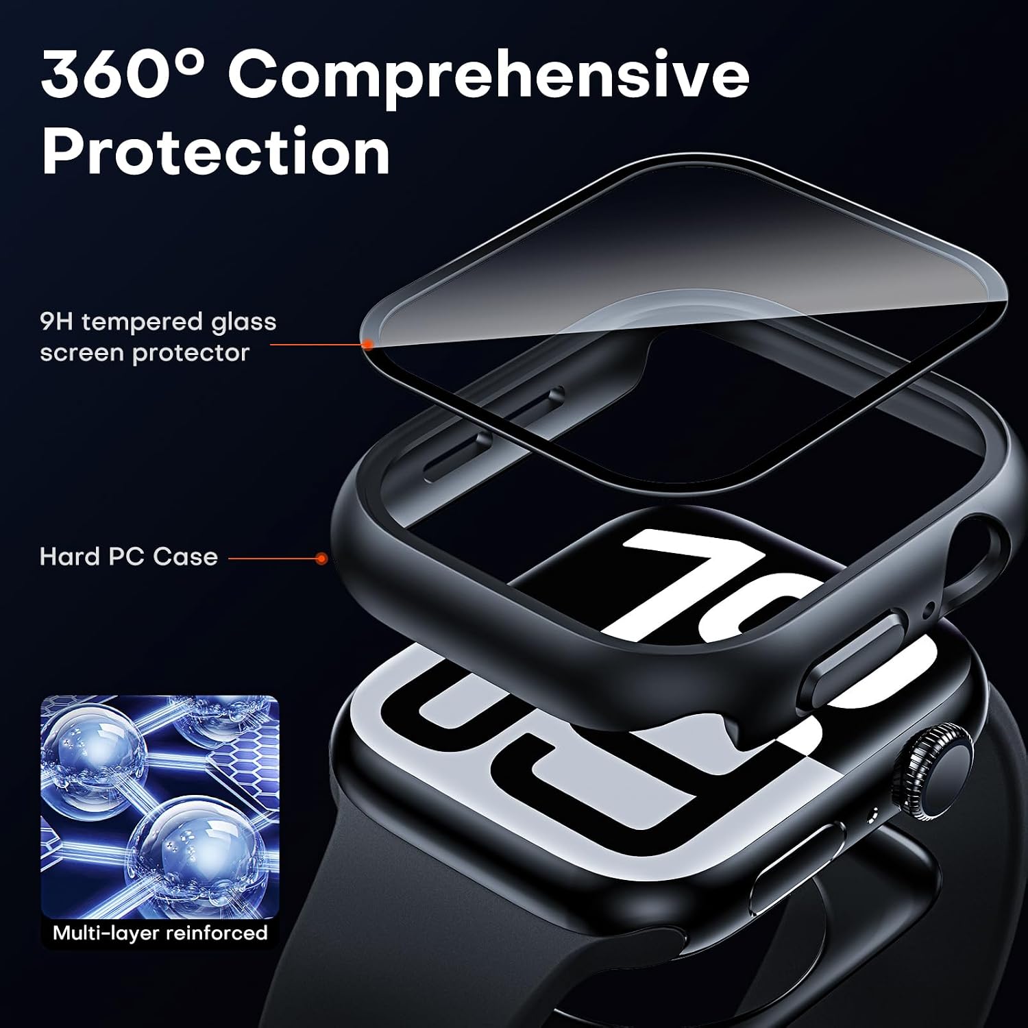 Thumbnail 3 de TAURI 2 Pack Waterproof Case for Apple Watch 46mm (Series 11/10) with 9H Glass Screen Protector