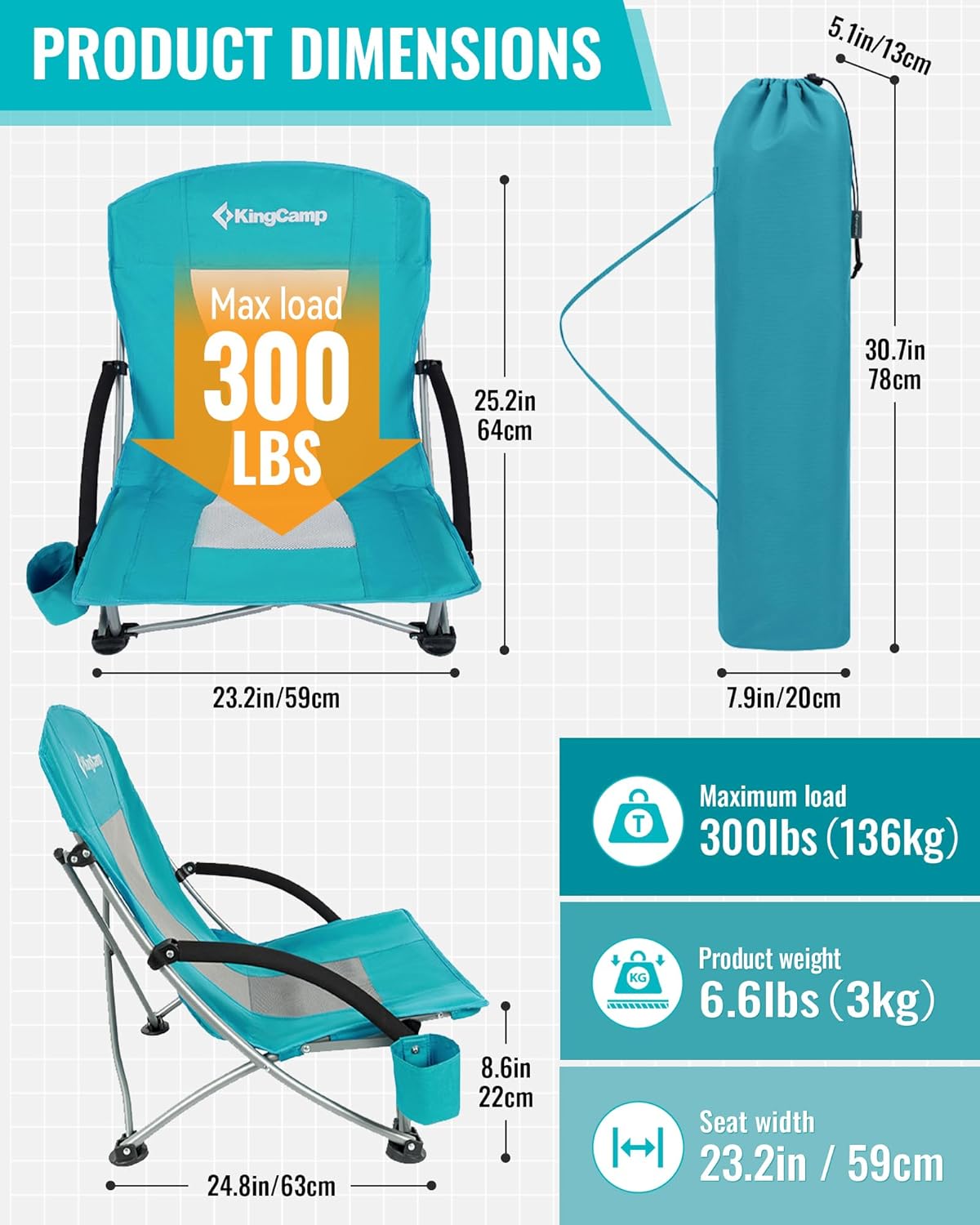 Thumbnail 1 de KingCamp Low Beach Chairs 300lb Folding Chair