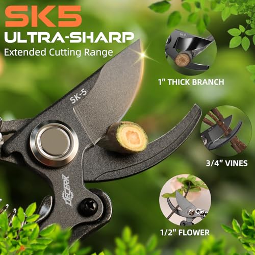 Detalle de DECERK 8.5" Professional Pruning Shears — Japanese Steel, Titanium Blade, Arthritis-Friendly Roots to Result