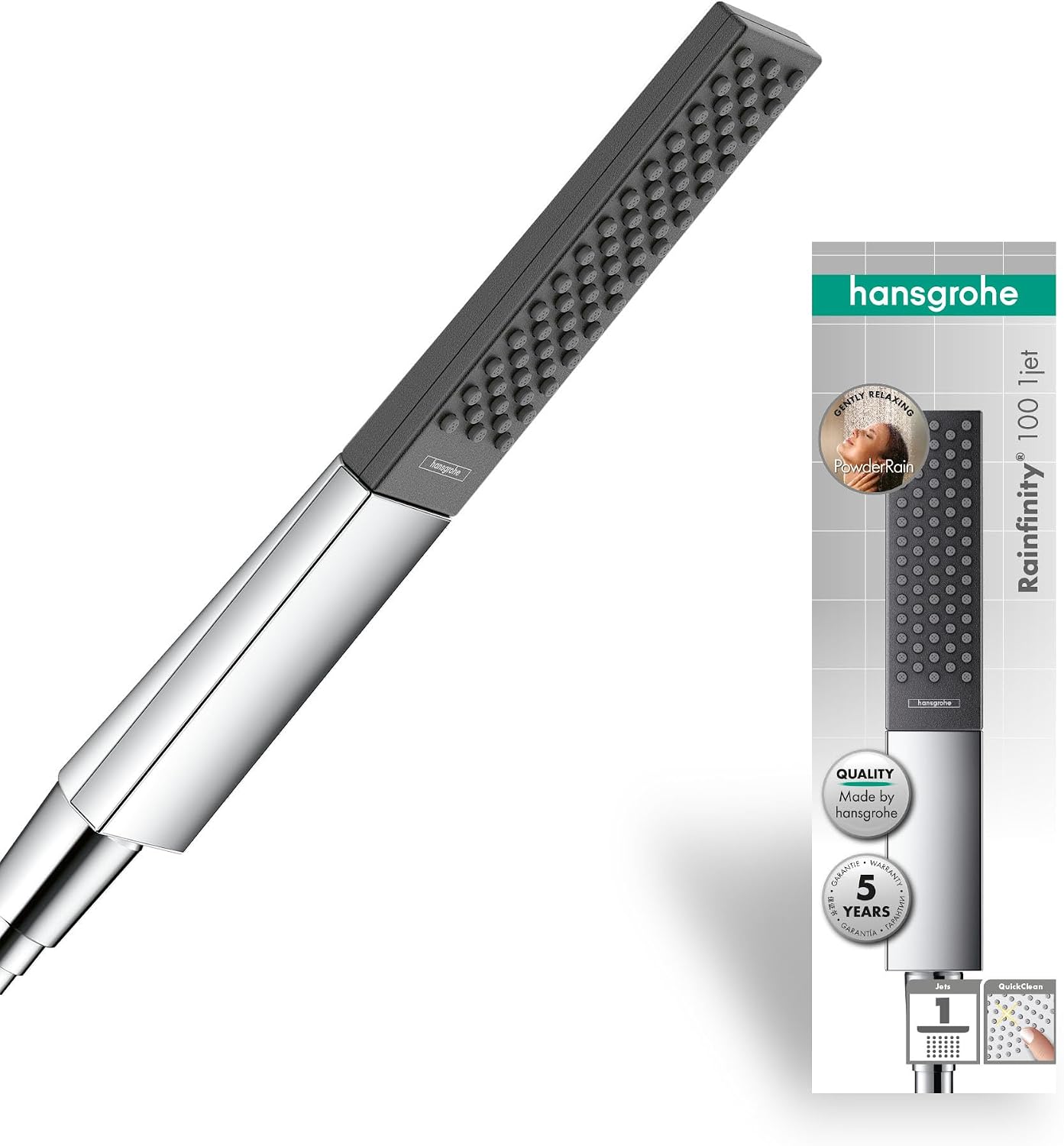 Detalle de hansgrohe Rainfinity 26867000 – słuchawka prysznicowa 100 1jet EcoSmart, chrom