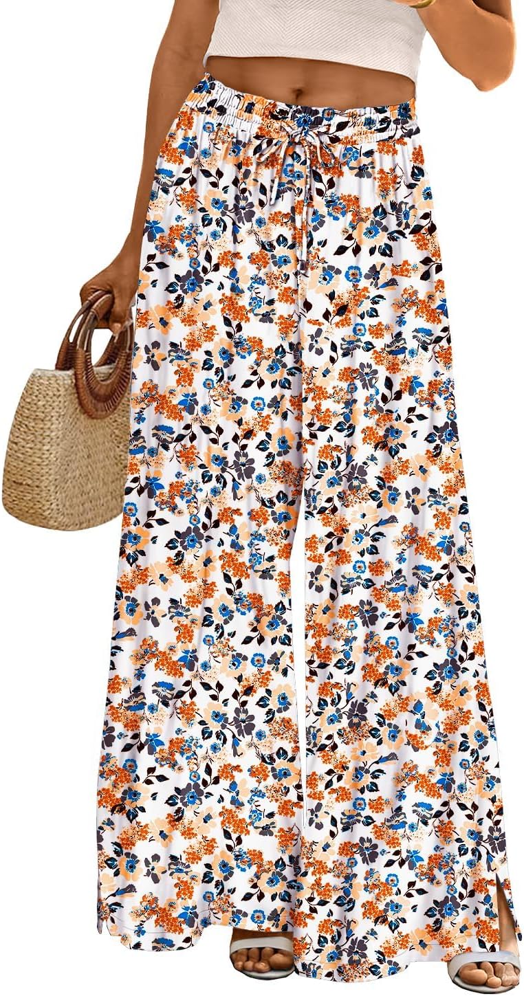 Detalle 2 de YESNO Women Summer Flowy Wide Leg Pants with Drawstring Elastic Waist and Pockets
