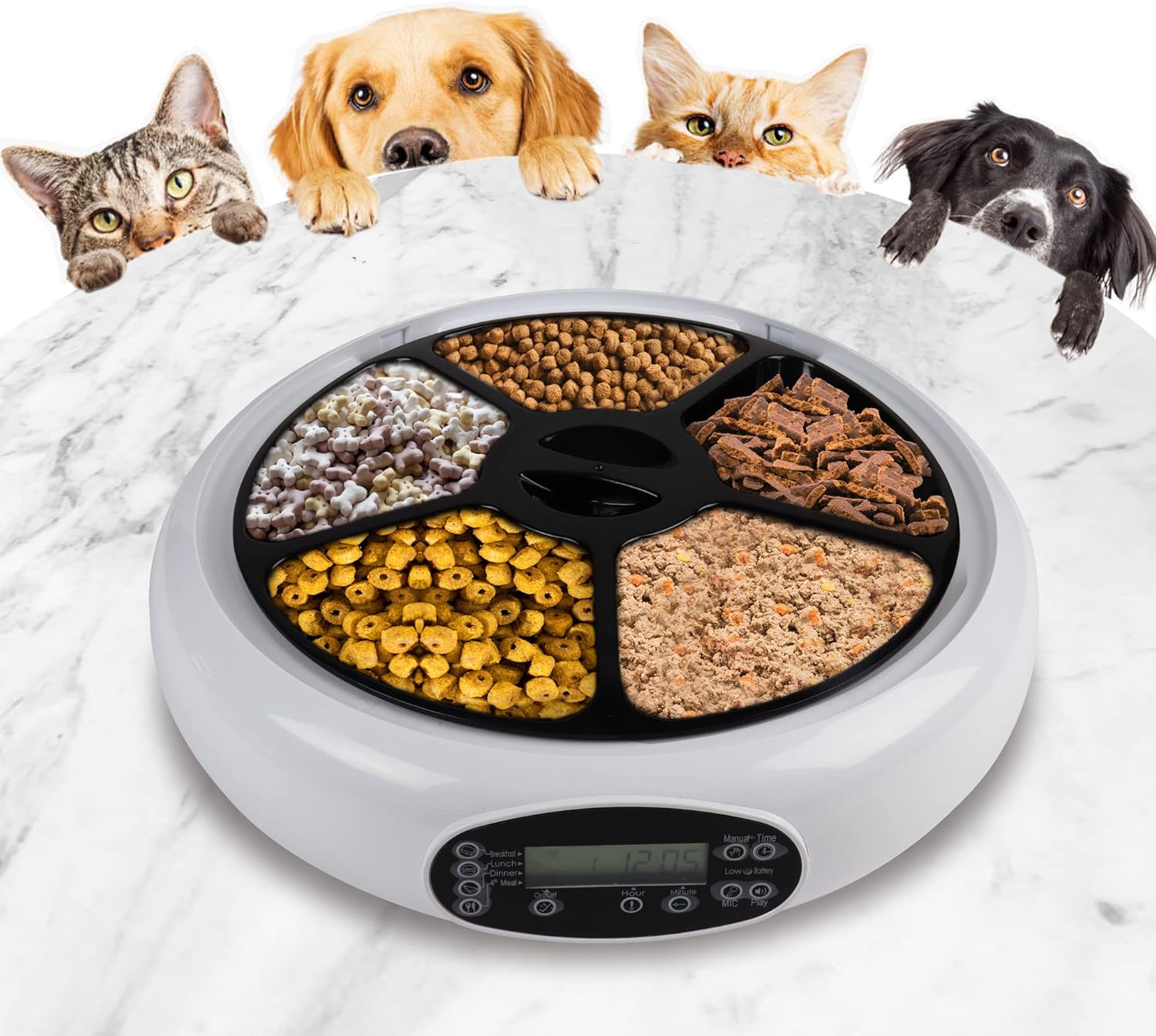 Detalle de Lentek Automatic Pet Feeder: 5-Bowl Wet & Dry Food Dispenser with Timed Meals and App Control
