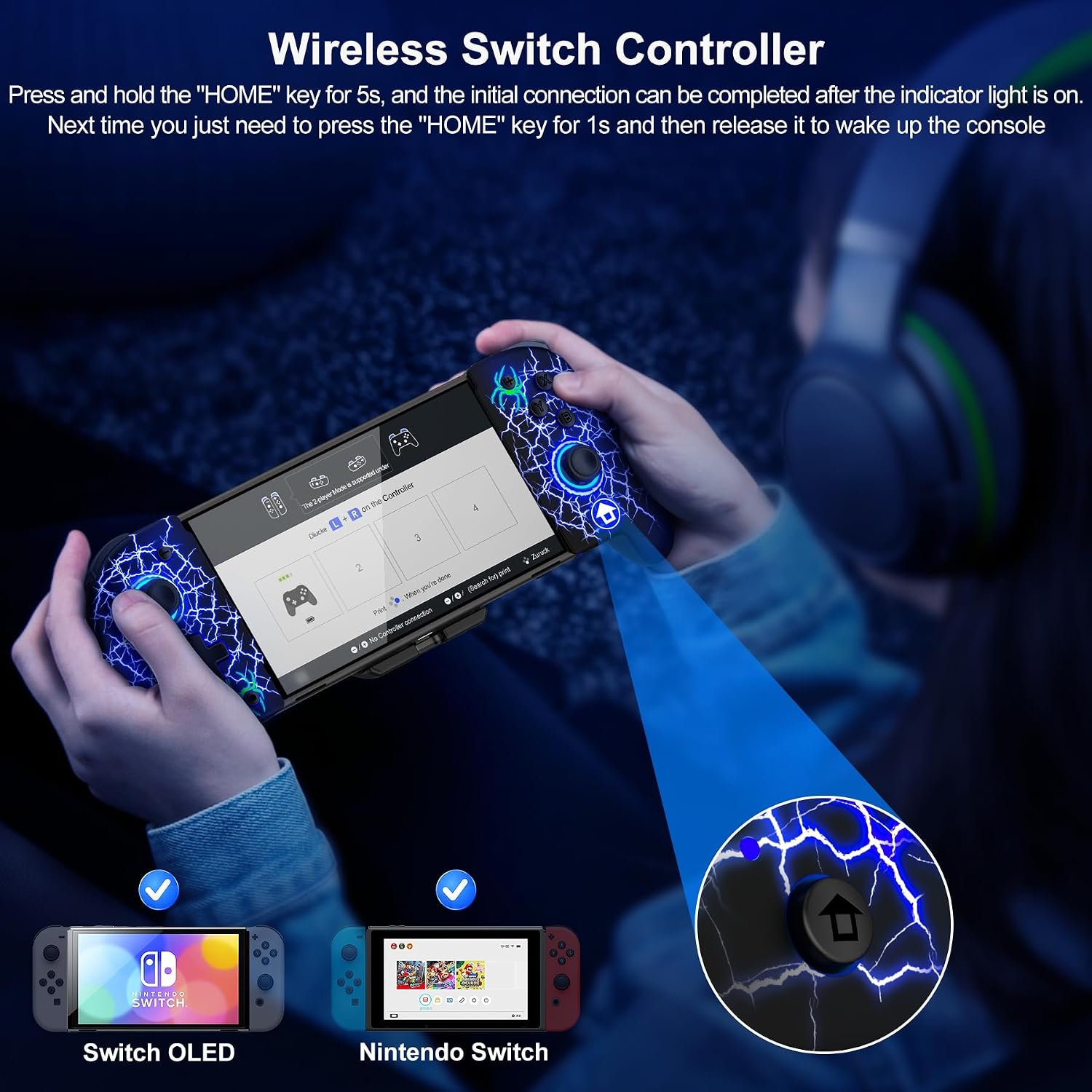 Detalle de Gammeefy Hall Effect Joystick (No Drift) for Nintendo Switch/OLED – Full-Size Wireless Pro Controller