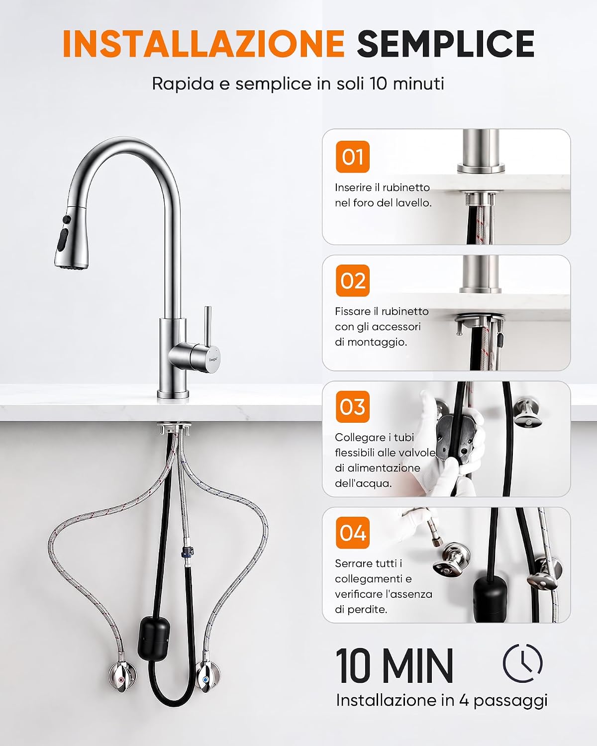 Thumbnail 6 de Ibergrif M22137 Rubinetto Lavello Cucina con Doccia Estraibile, acciaio inox spazzolato