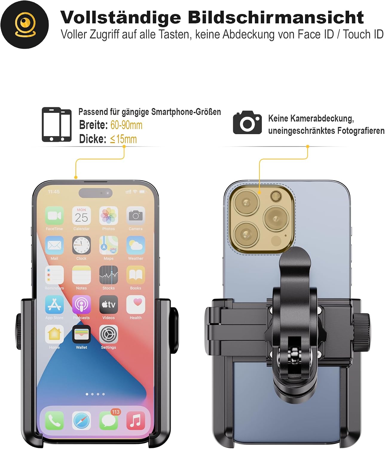 Detalle de Grefay Handyhalterung Fahrrad Universal Motorrad – 360° Drehung, 3,5–7,0 Zoll, Schnellmontage