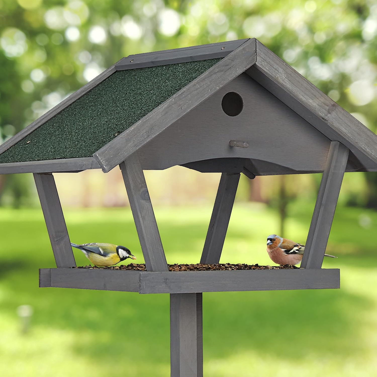 Thumbnail 2 de Relaxdays Vogelfutterhaus mit Standfuß – wetterfestes Futterhaus für Wildvögel, HBT ca. 139 x 70 x 60 cm