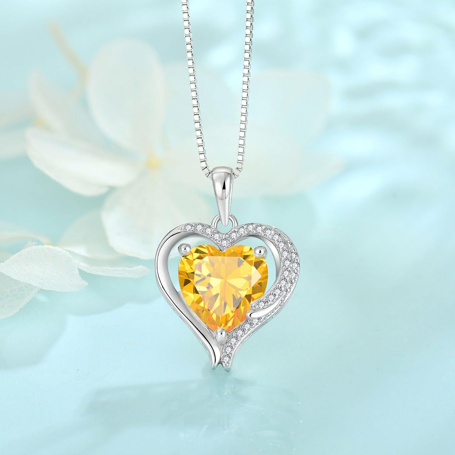Detalle de FJ Herz Kette Damen aus 925 Sterling Silber mit Engelsflügeln & Geburtsstein