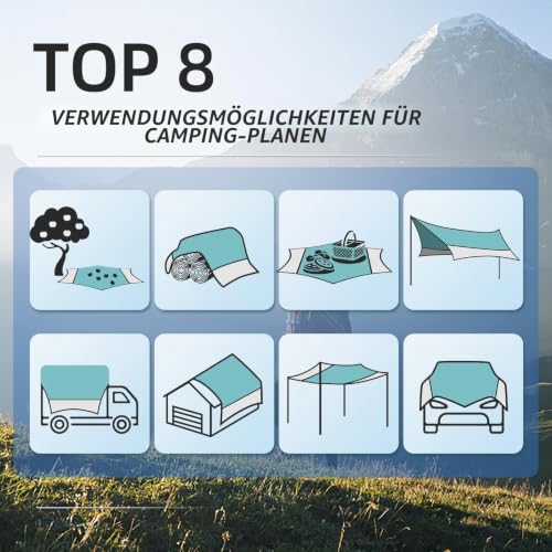 Detalle 2 de Forceatt Zeltplane 3,7 × 4,3 m – Ultraleichtes Tarp mit 6 Umreifungspunkten, UV-Schutz und Wasserdicht