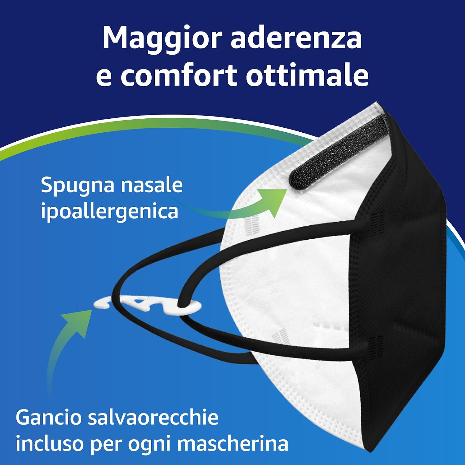 Detalle de Polonord Adeste 50 Mascherine FFP2 nere NR D – Comfort, filtrazione e controllo di qualità