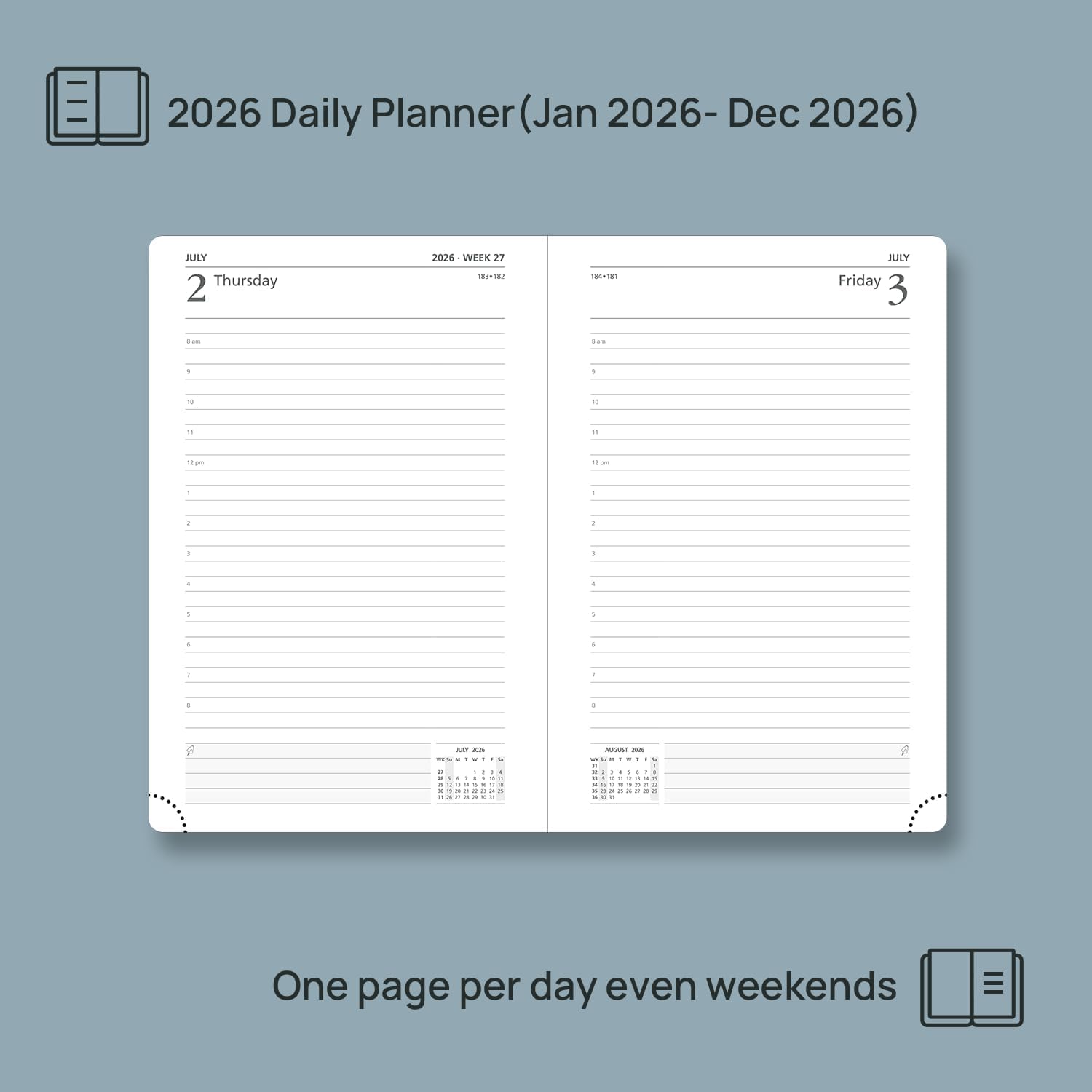 Detalle de POPRUN Diary 2026 A5 Day‑per‑Page Planner 📓