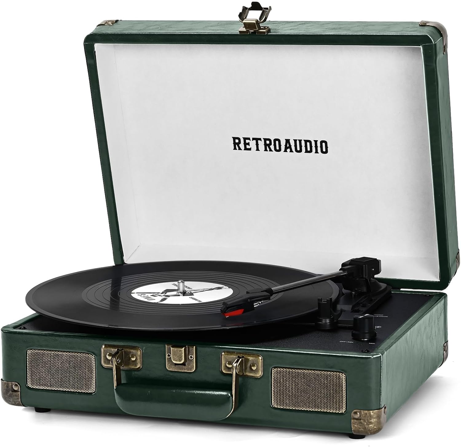 Detalle de RetroAudio 3-Speed Belt-Driven Suitcase Record Player with Bluetooth