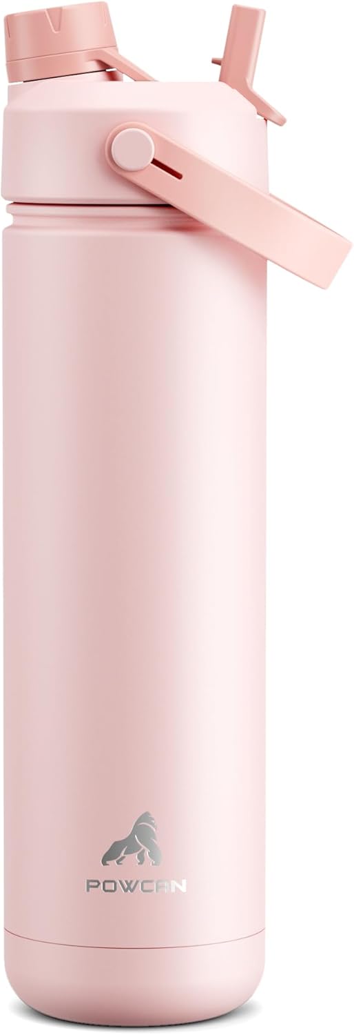 Detalle de POWCAN 769ml/26oz Insulated Water Bottle with 2-in-1 Straw and Spout Lid (Cotton Candy)