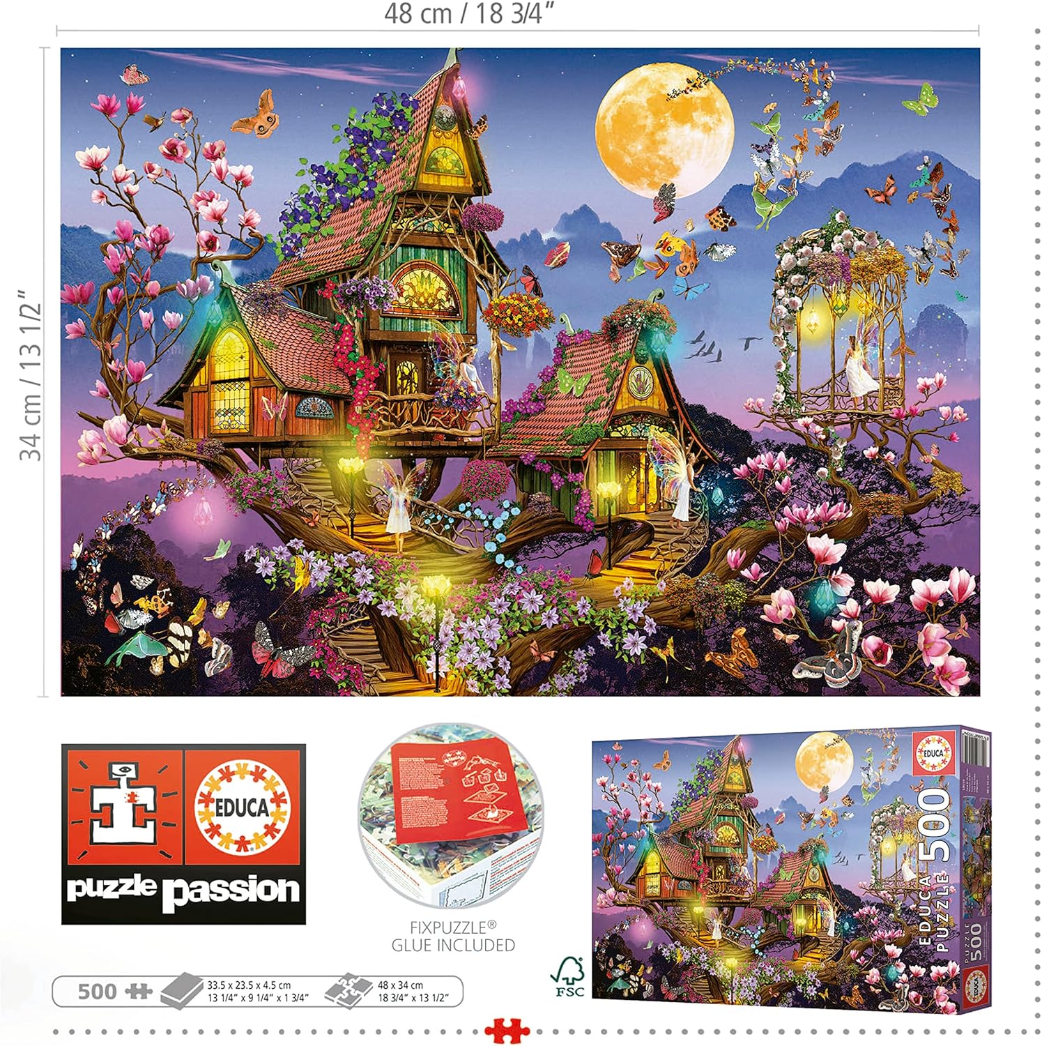 Thumbnail 2 de Educa Maison de Fée puzzle 500 pièces Cottage Fées Forêt Enchantée (48 x 34 cm) dès 11 ans
