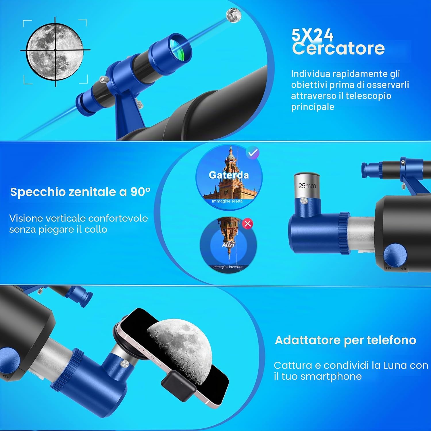 Detalle de Gaterda Telescopio Astronomico 90/550mm: strumenti utili per adulti e principianti
