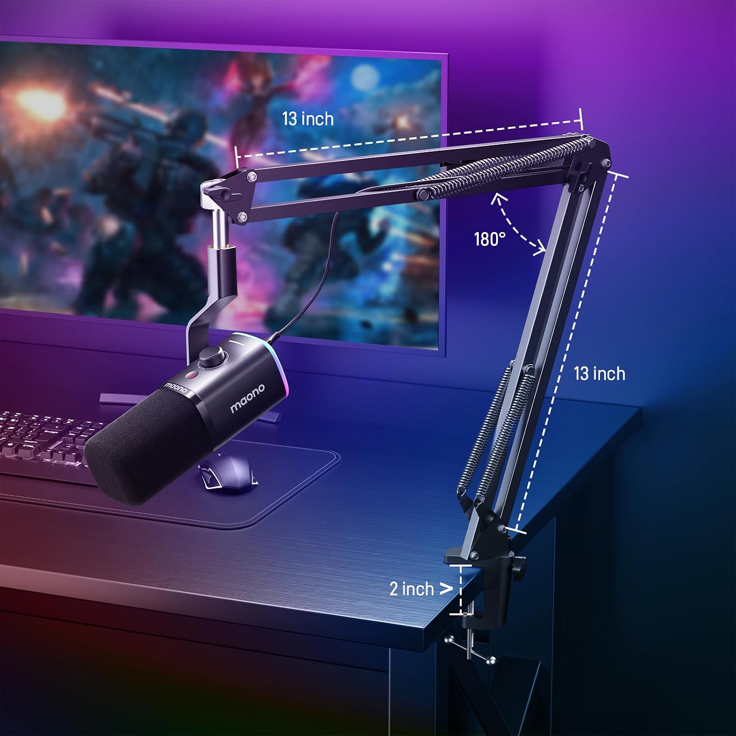 Thumbnail 6 de MAONO PD100XS: microfono da gioco dinamico USB/XLR con RGB e supporto stand integrato
