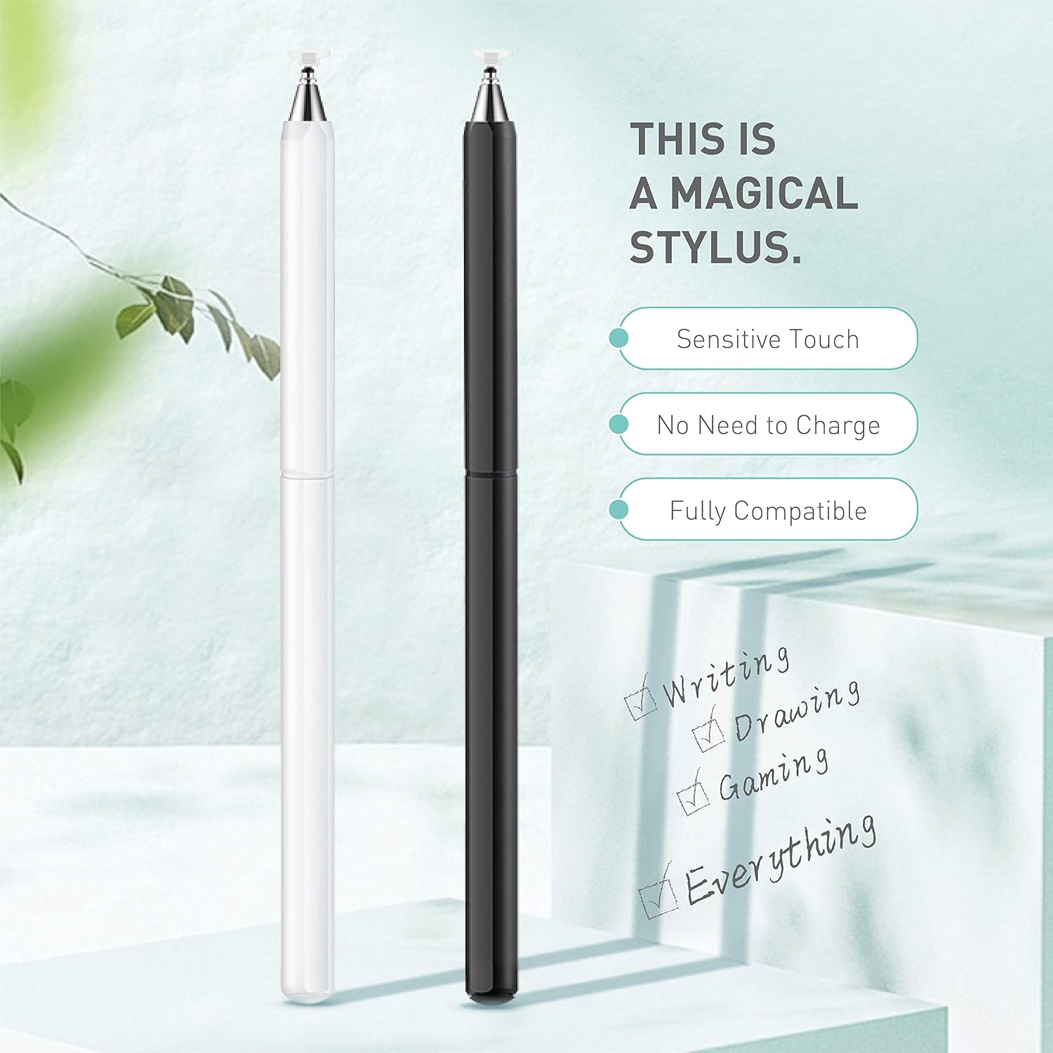 Thumbnail 1 de OASO Universal High-Sensitive Capacitive Disc Tip Stylus — Rotate & Hide Disc Tip, No Cap, Leather Case Included