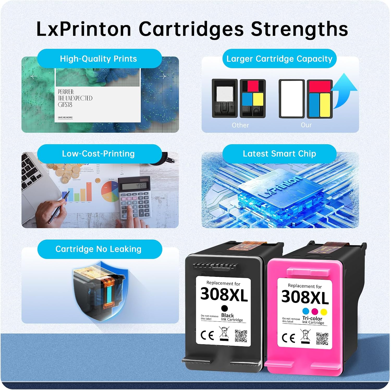 Thumbnail 5 de 308XL Ink Cartridges High Yield Replacement for HP 308 – Black & Colour (XL) for ENVY and DeskJet models