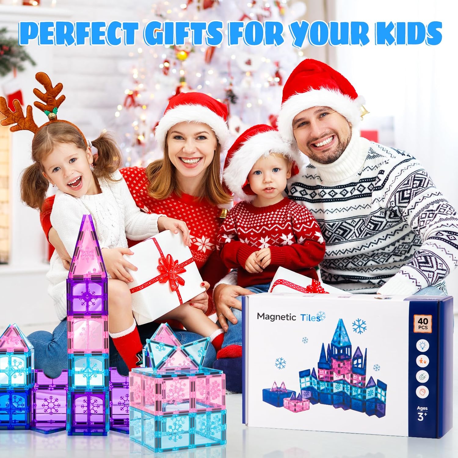 Thumbnail 5 de Xekel Magnetic Tiles 40 PCS – 3D STEM Frozen World Building Set for Ages 3+