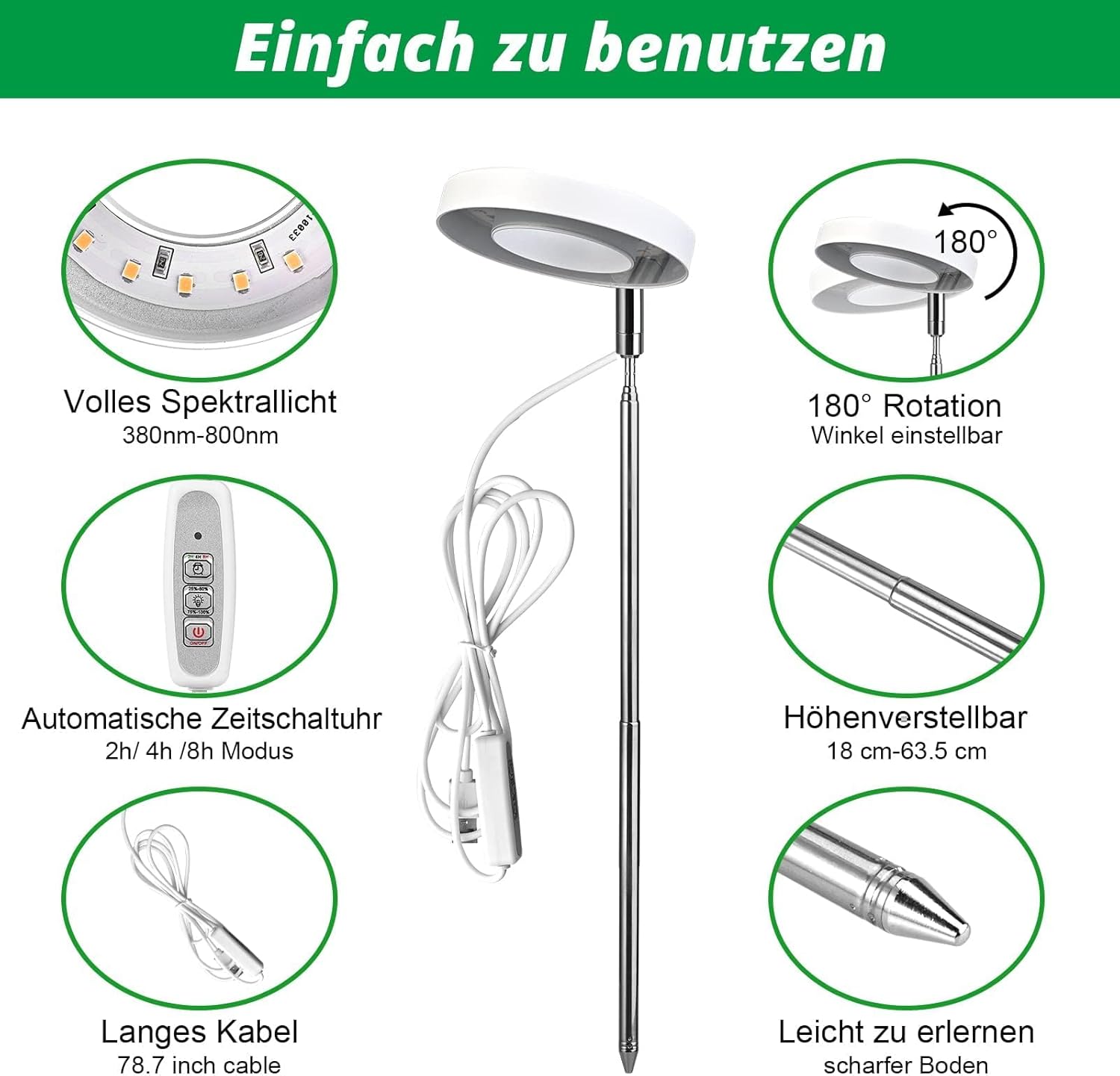 Detalle de Cieex 2er Pflanzenlampe Led Vollspektrum für Zimmerpflanzen – verstellbare Höhe, Timer und 4 Helligkeitsstufen
