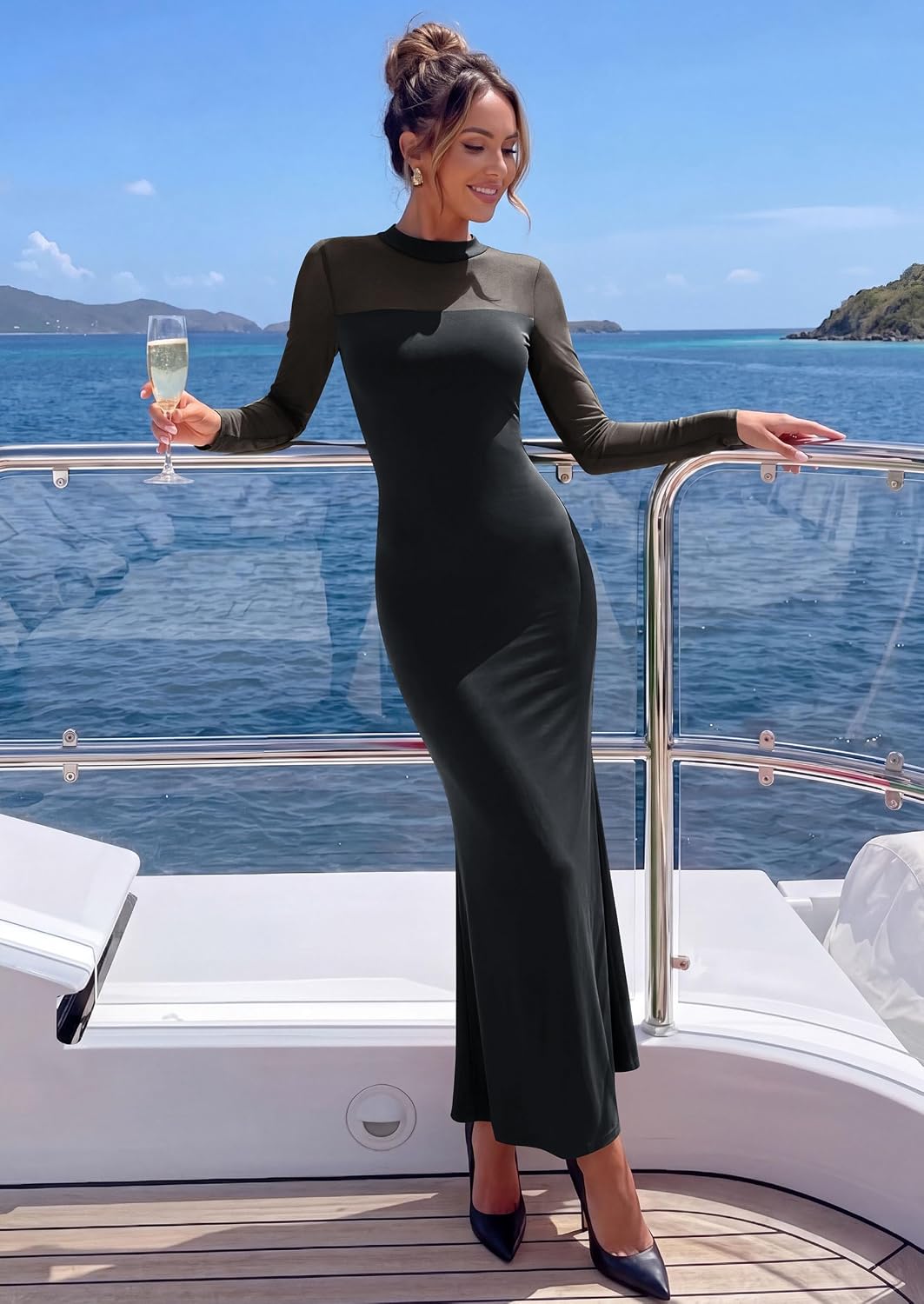 Detalle 2 de PRETTYGARDEN Women's Mesh Maxi Dress
