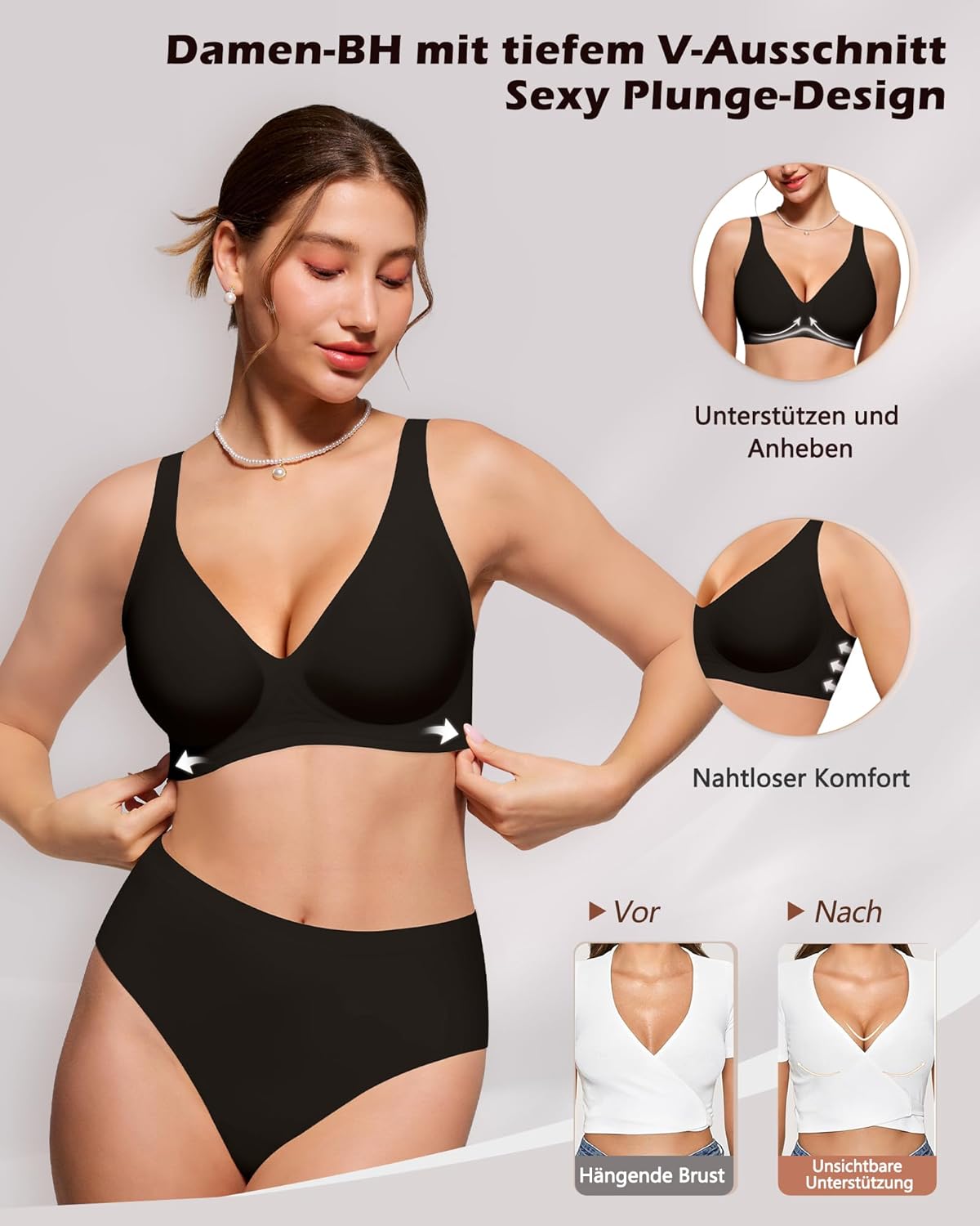 Thumbnail 1 de HORISUN Tiefer V ohne Bügel BH für Damen – sanfter Halt, nahtloser Bralette mit Jelly-Unterstützung