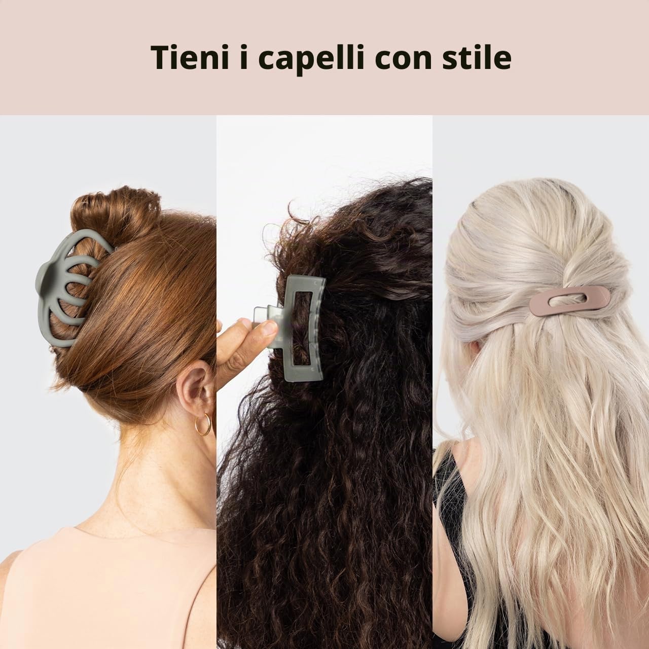Detalle de Fermagli per capelli Kitsch grandi assortiti – trio ecologico per acconciature versatili