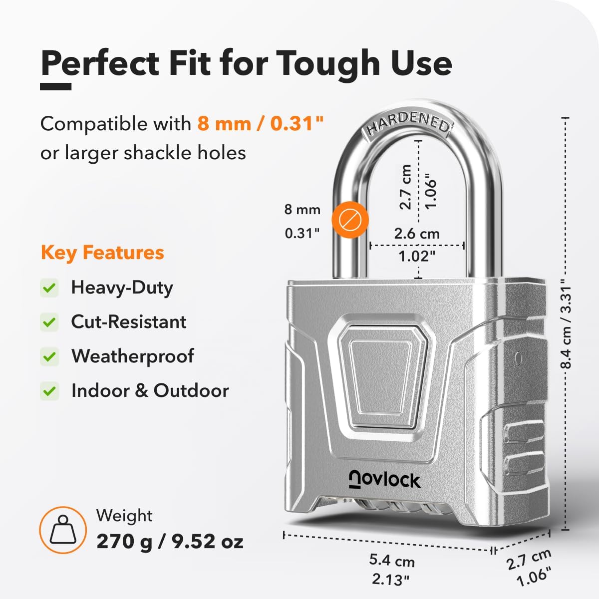 Detalle 2 de NovLock Outdoor Combination Padlock, 0.31-Inch Shackle