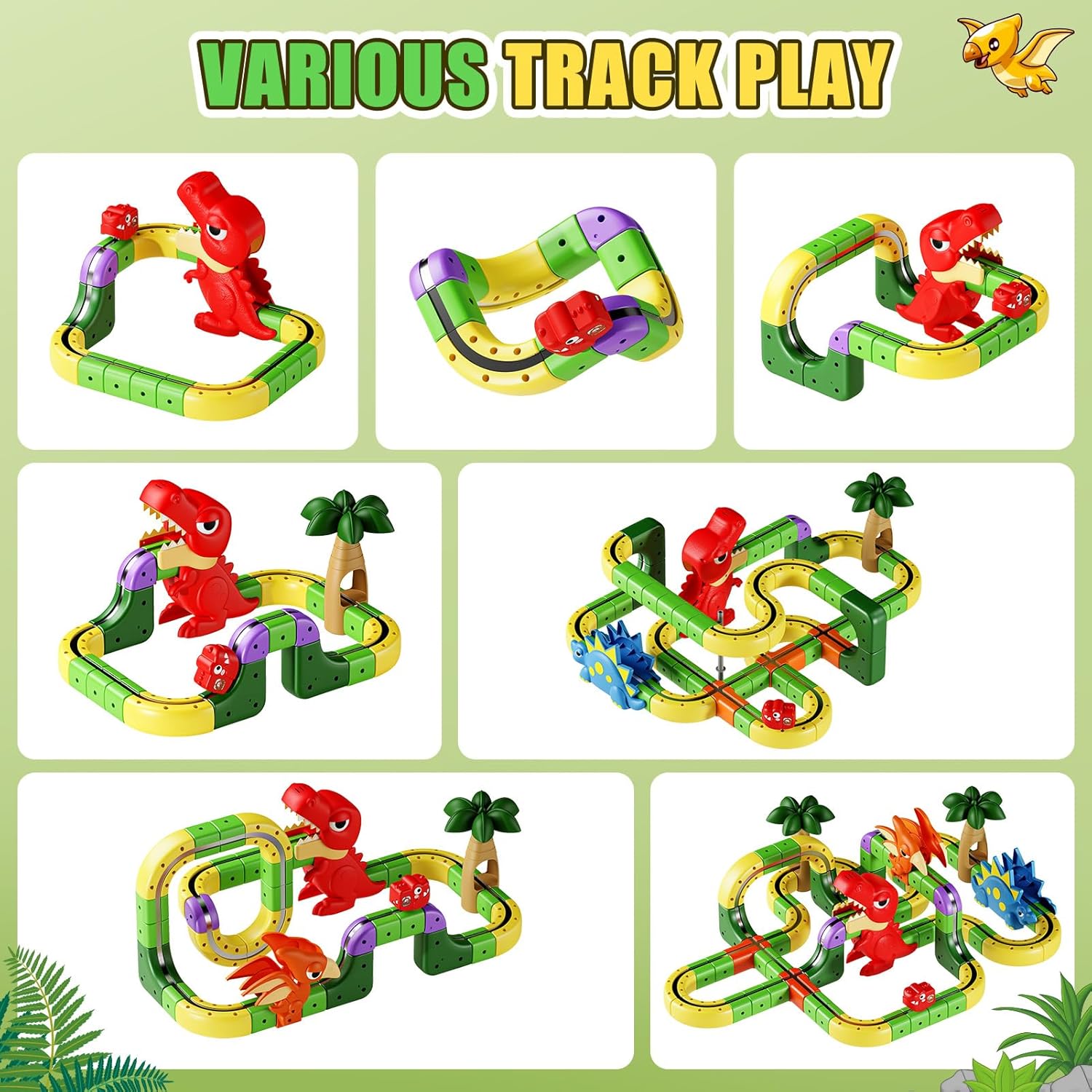 Detalle 2 de 188 PCS Track Fusion Toy: Dinosaur Discovery Track Set for 3–12 Year Olds