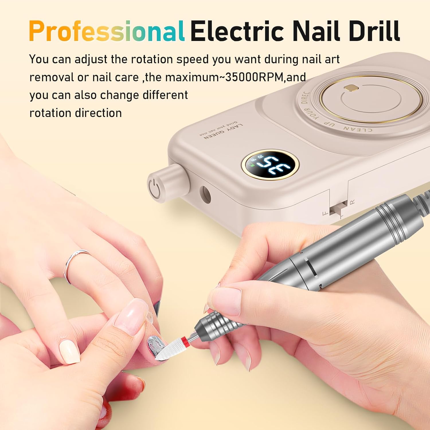 Thumbnail 4 de Portable Electric Nail Drill File, 35,000RPM Cordless E-File with Bits Kit (Pink)