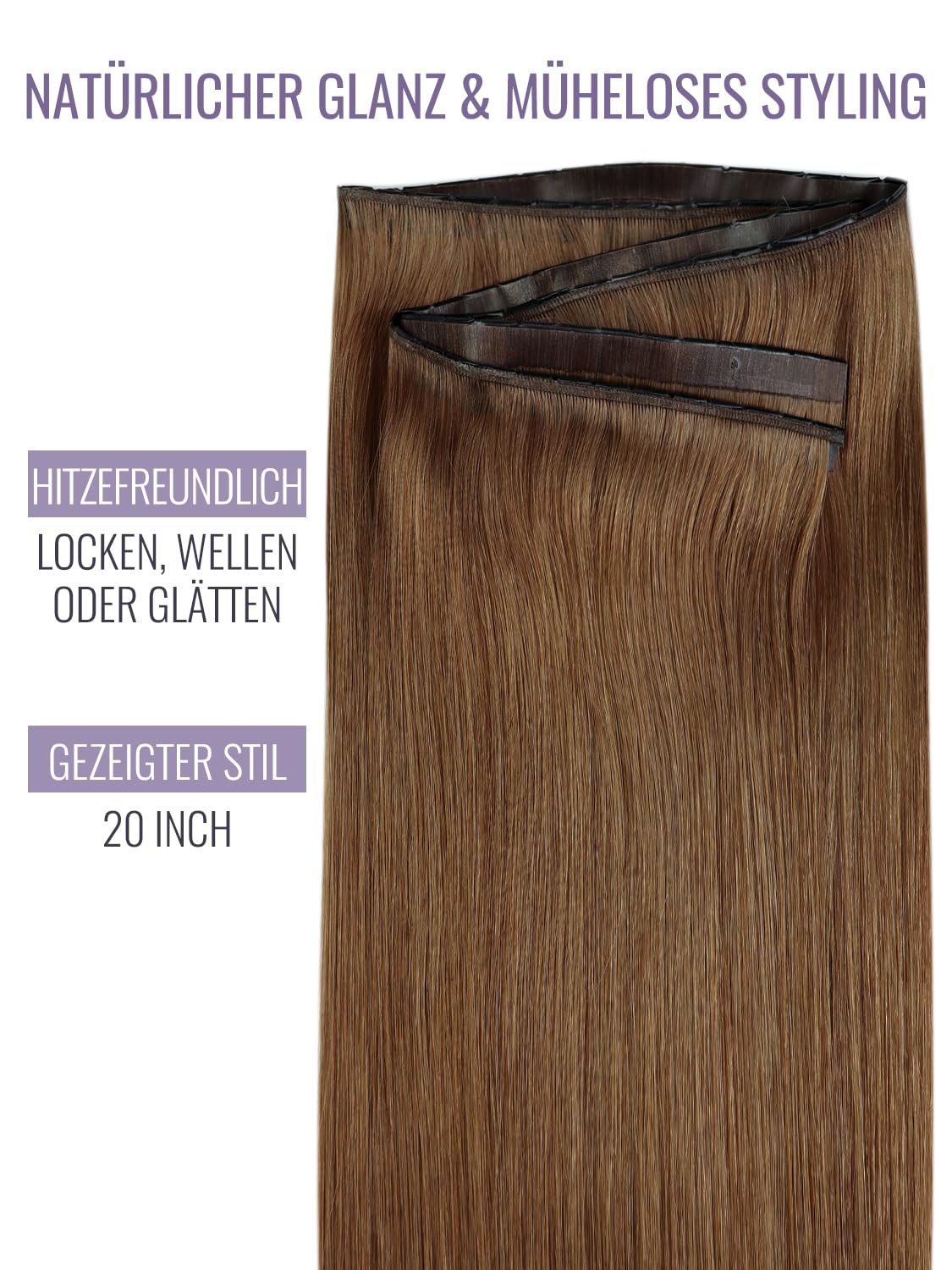 Detalle de Fshine Butterfly Extensions Rotbraun – 50 cm, 100 g, Echthaar mit PU-Weft