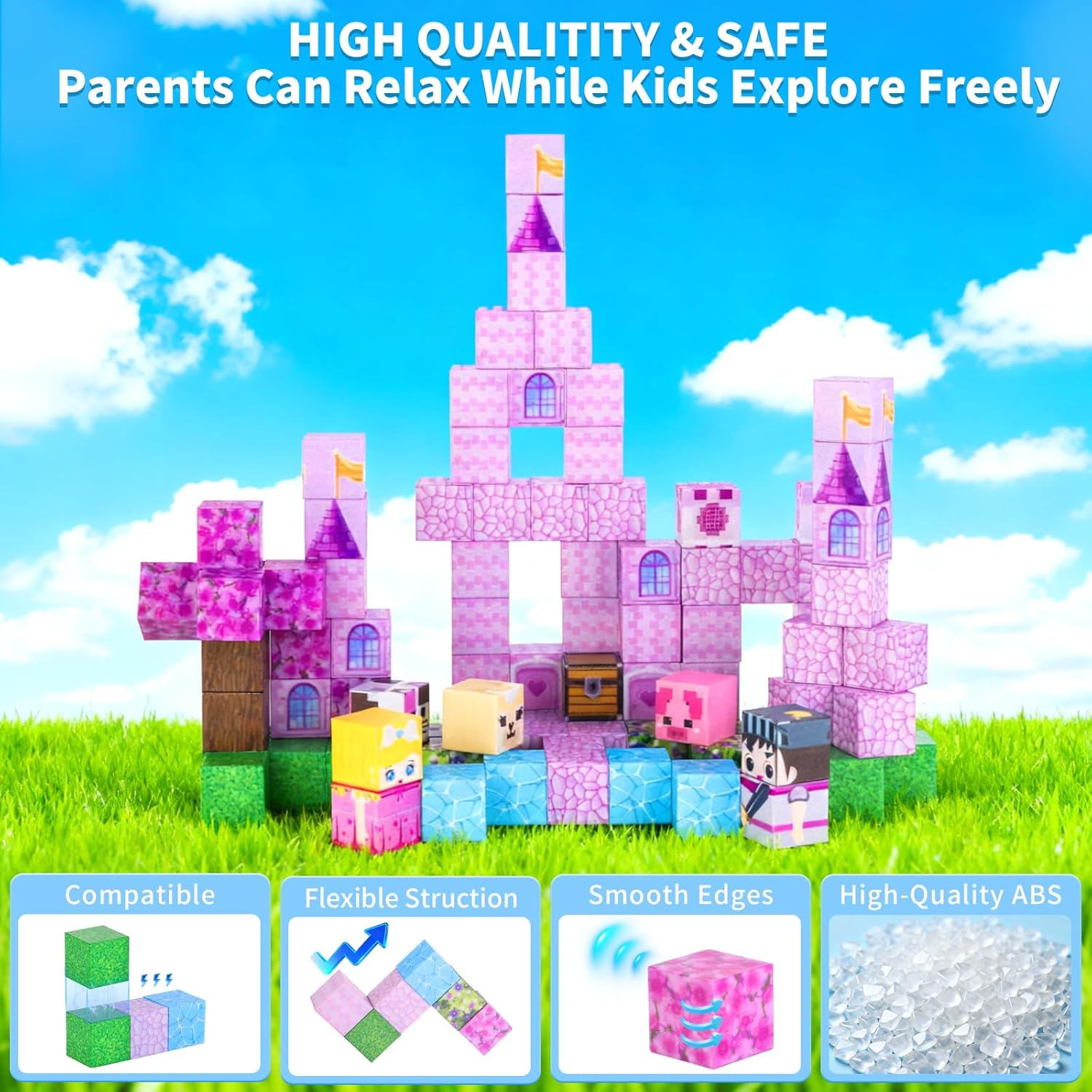 Detalle 2 de MEESHEEP Magnetic Blocks (100pcs) – Montessori-style magnetic building set for ages 3–10