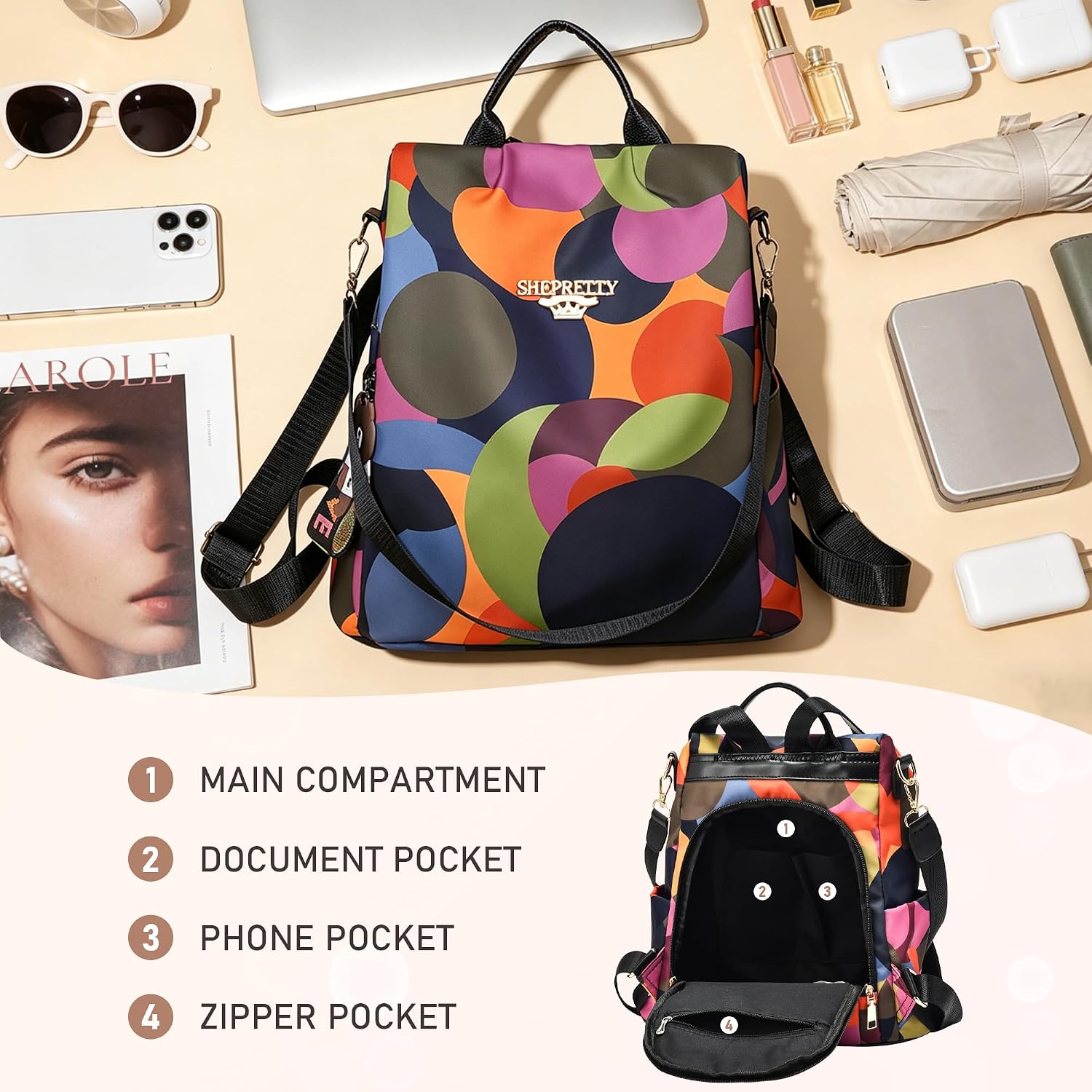 Detalle de shepretty Anti Theft Travel Rucksack Bag