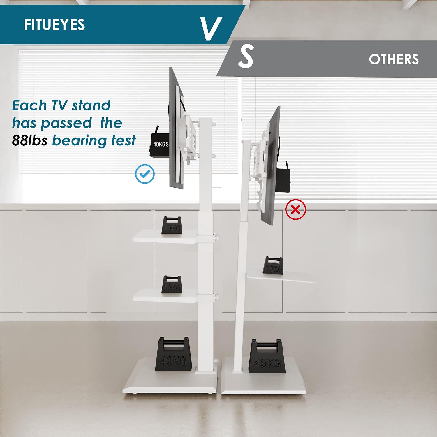 Thumbnail 6 de FITUEYES White Floor TV Stand with Swivel Tilt for 32–75 Inch Screens
