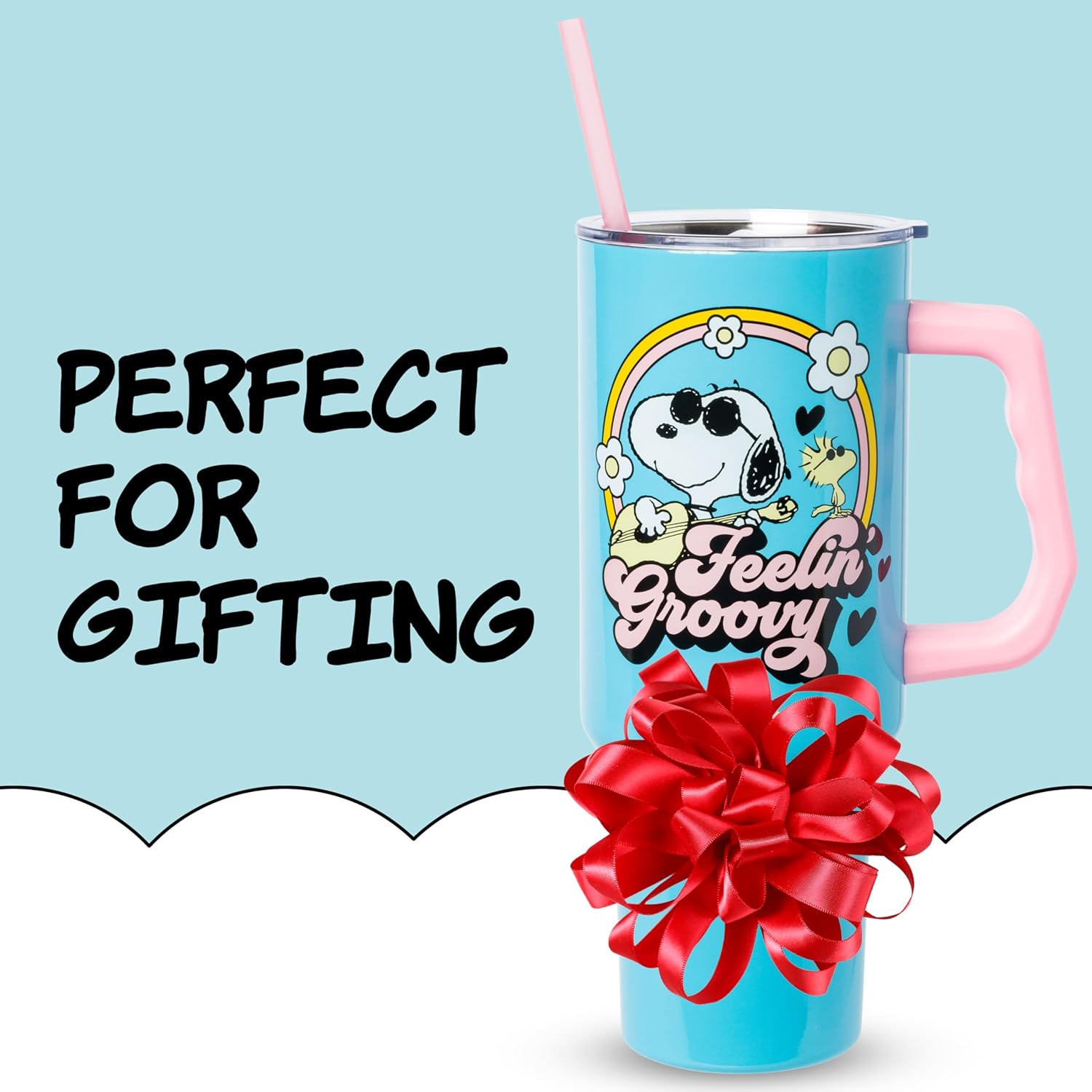 Thumbnail 6 de Silver Buffalo Peanuts Feelin' Groovy 40 oz Stainless Steel Tumbler with Handle and Straw