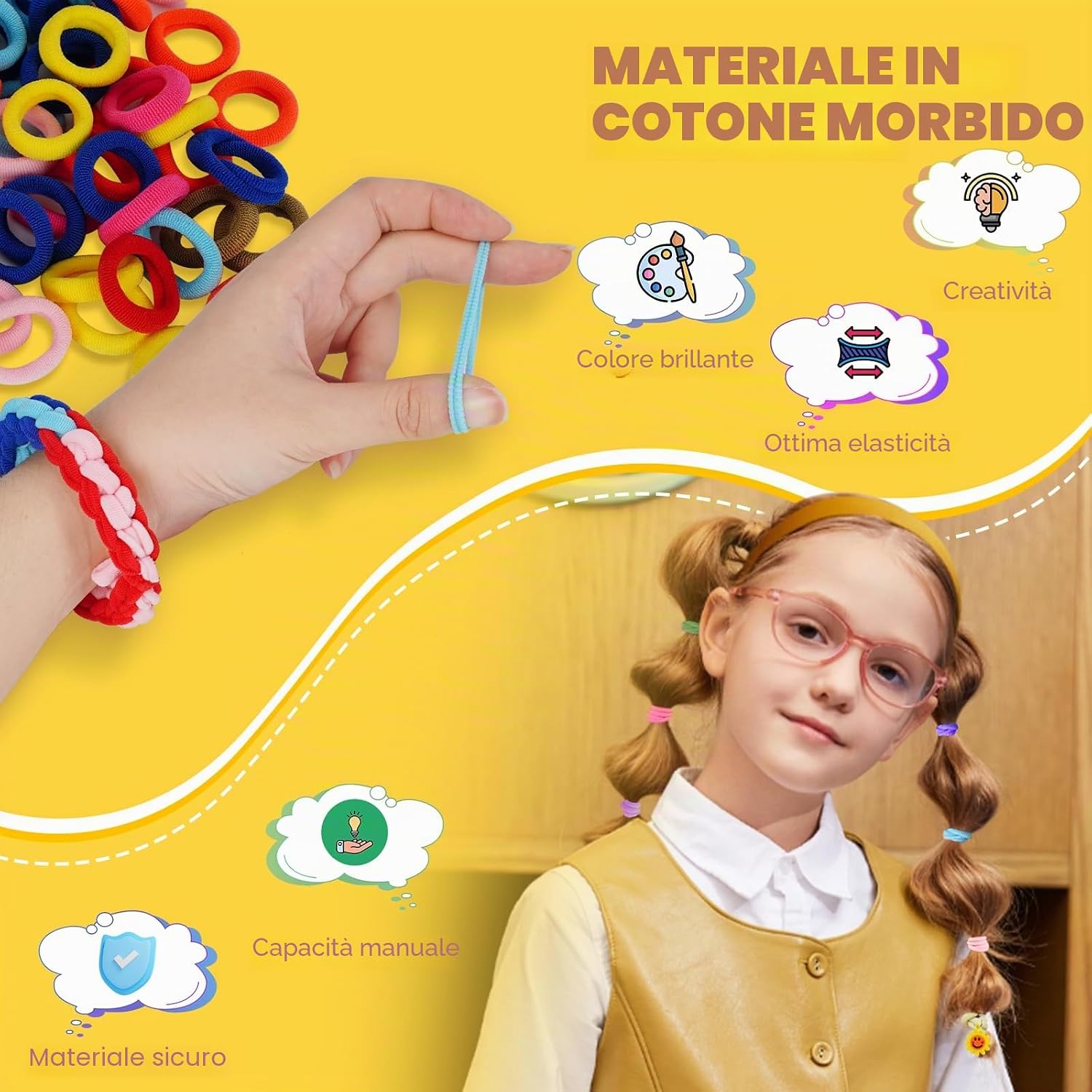 Detalle de FunzBo Kit Braccialetti Fai da Te con 1000 Elastici in Cotone Morbido – Set Creativo per Bambine 6-12 Anni