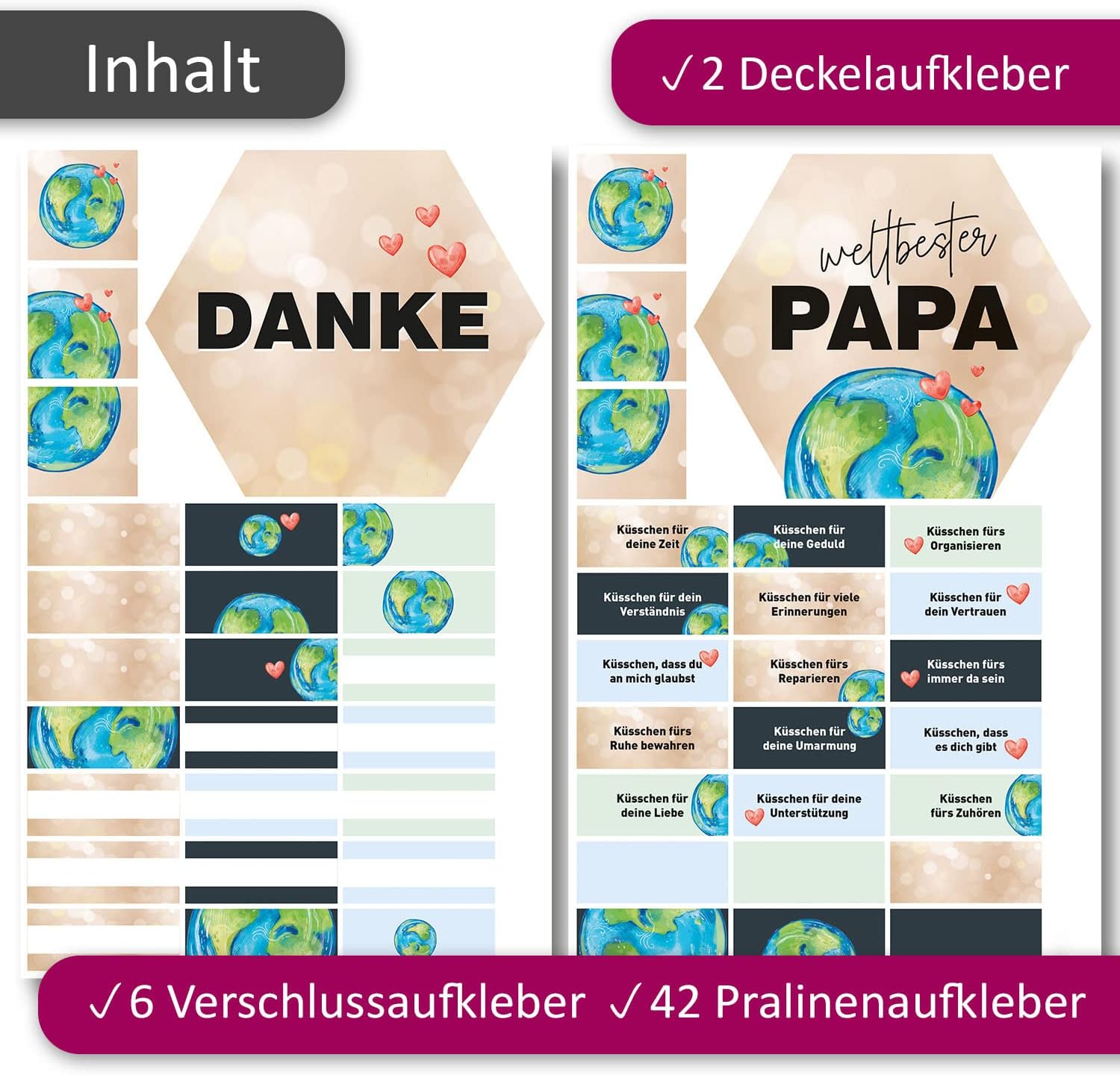 Thumbnail 1 de YouNikat Aufkleber für Küsschen Pralinen – Geschenk Vatertag, Danke Weltbester Papa (dv1191)