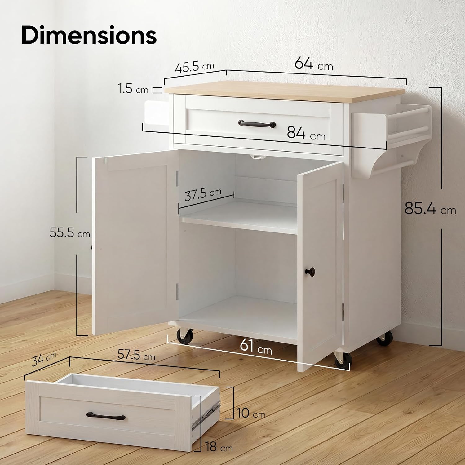 Detalle de HOKEEPER chariot de cuisine mobile avec porte-serviettes, étagère à épices et tiroirs