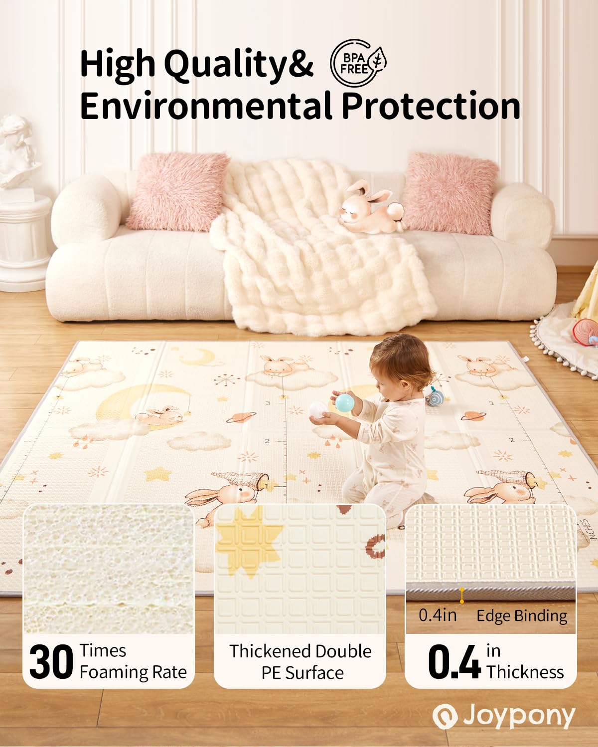 Detalle 2 de Joypony Krabbelmatte Baby – Große faltbare Spielmatte 180x200 cm, wasserdicht und rutschfest