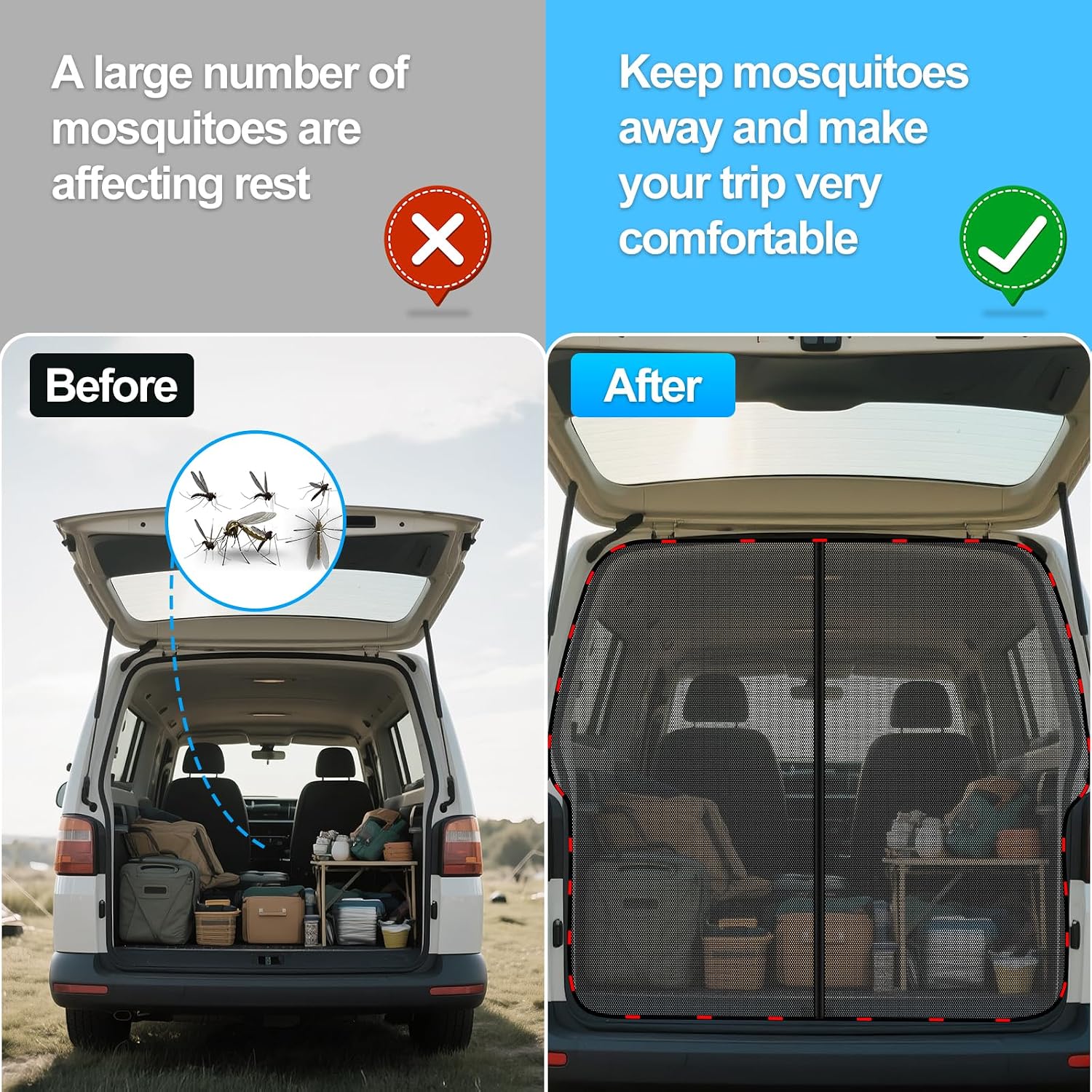 Detalle 2 de ZATOOTO Mosquito Net Zip for VW T5/T6 Tailgates – Magnetic, 3-zip Rear Boot Shade for Camping