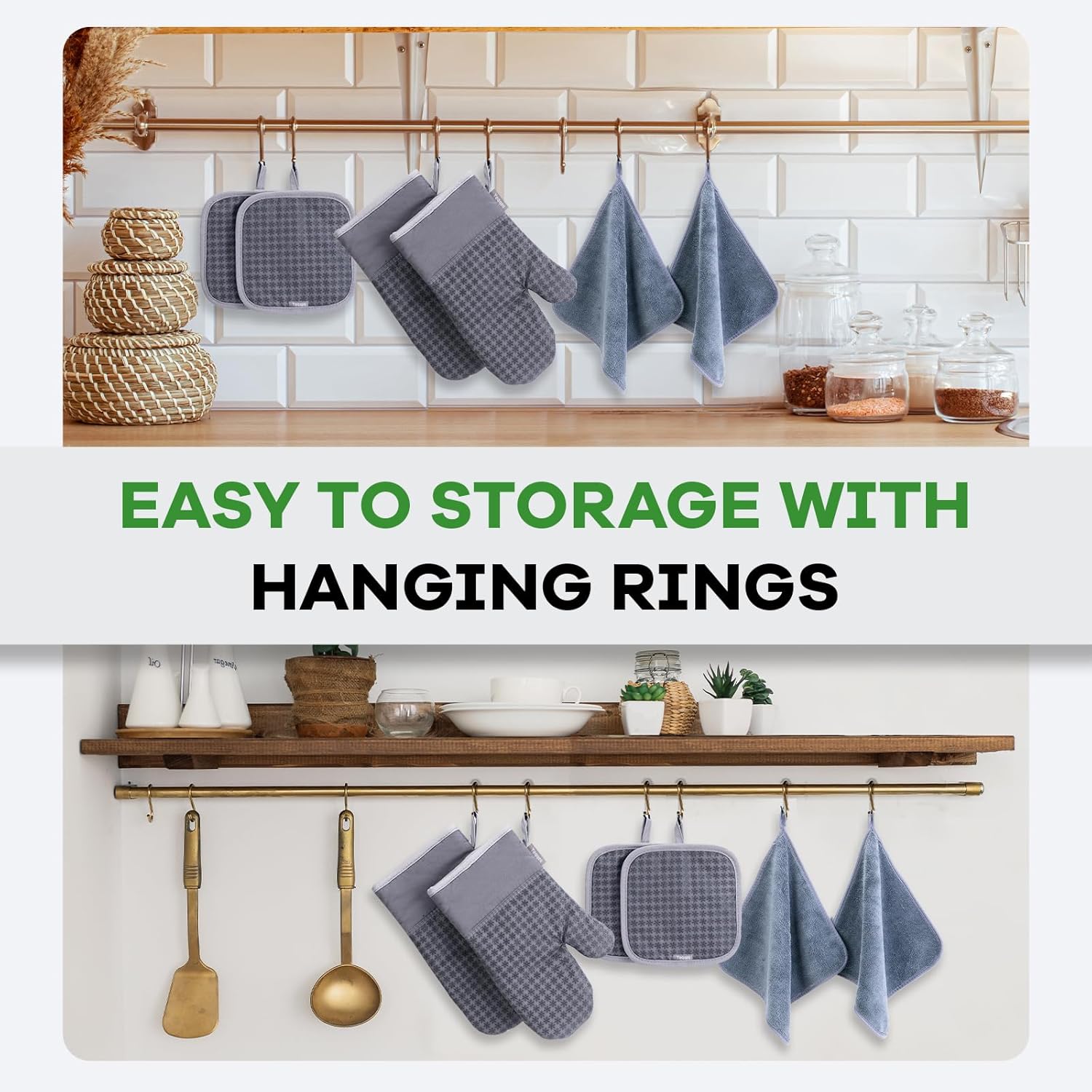 Thumbnail 5 de Yeqqzq 6-piece Oven Mitts, Pot Holders & Kitchen Towels Set (Grey)