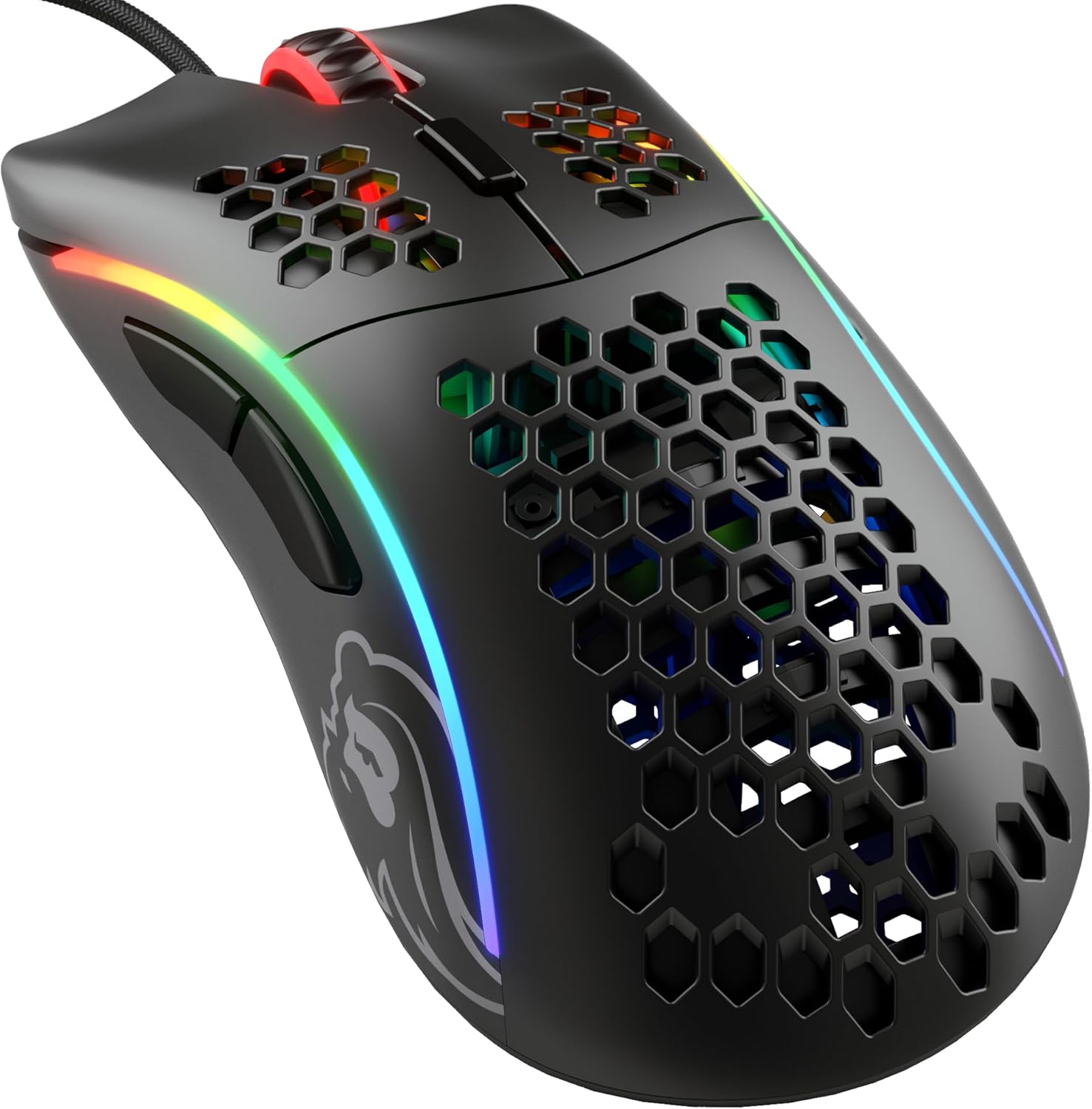 Detalle de GLORIOUS Model D – kabelgebundene Gaming-Maus, 68 g, Pixart 3360, PTFE-Füße, Paracord-Kabel, 6 Makro-Tasten