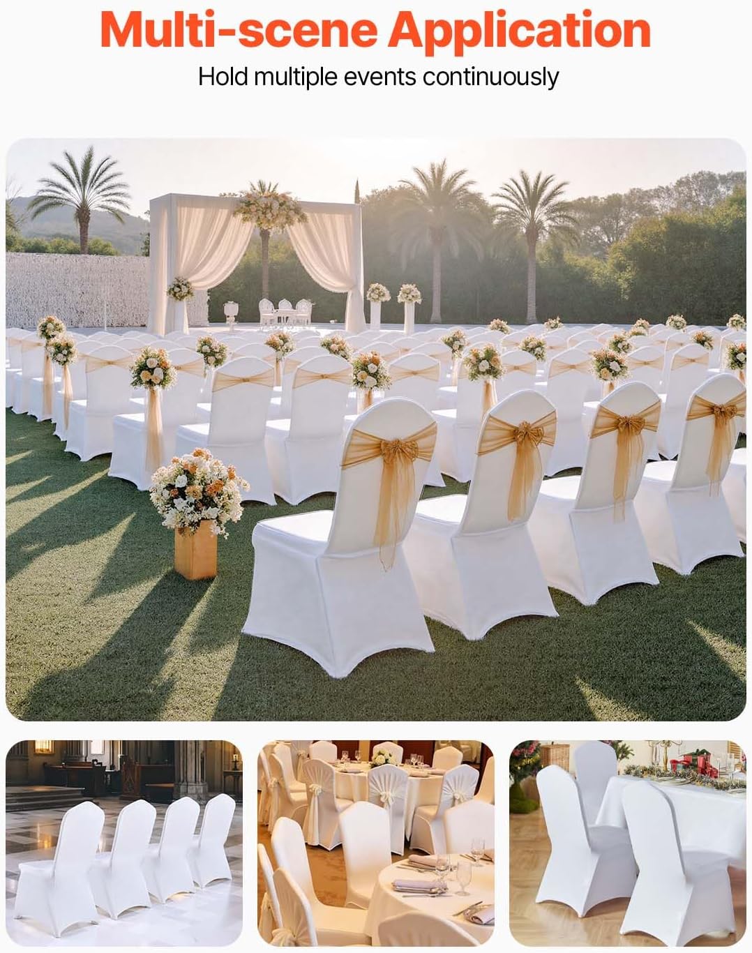 Thumbnail 1 de VEVOR RD-VV-05 White Stretch Chair Covers, 50-Pack for Events